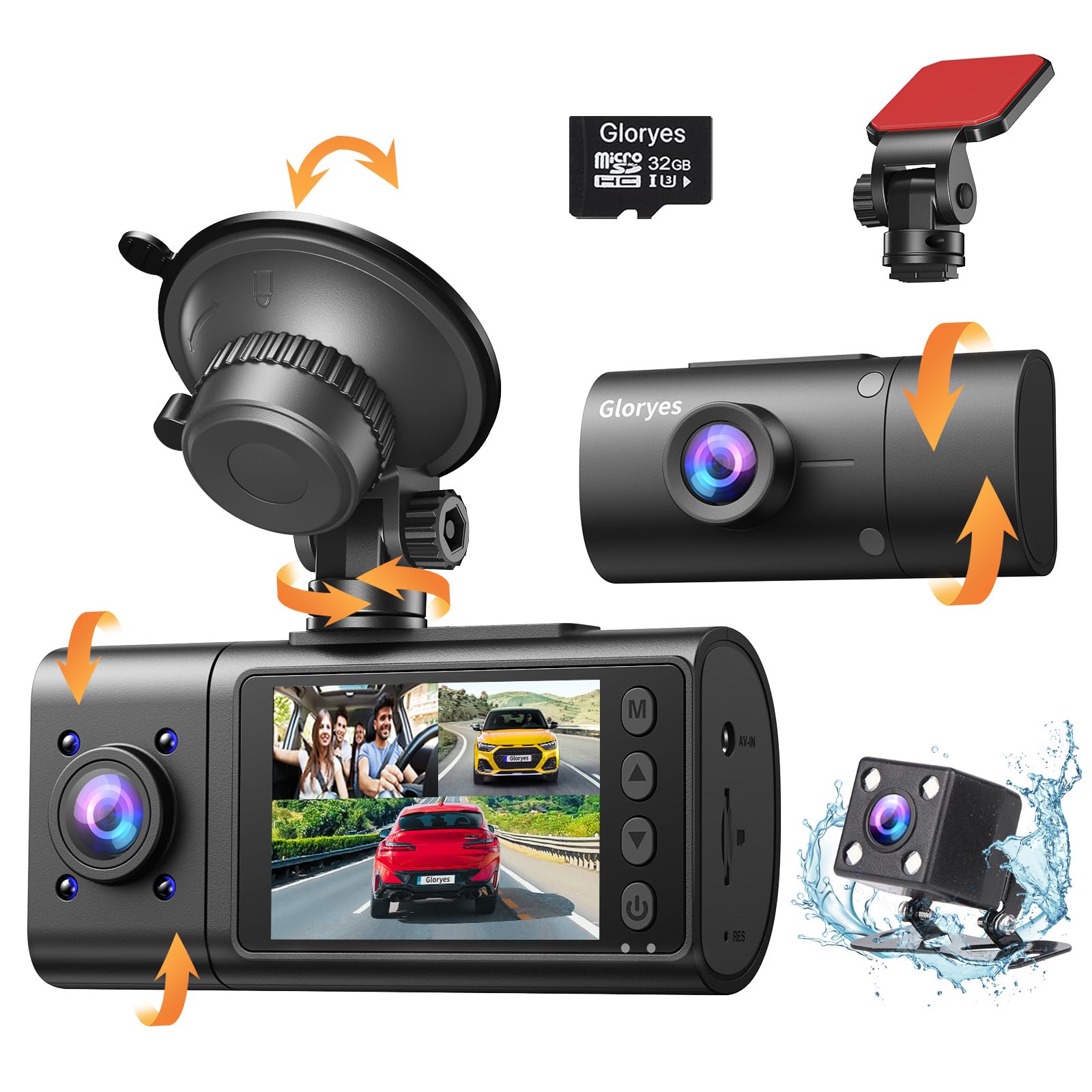 Vital Dash Cam,3 Channel Dash Cam Front And Rear Inside,Interior Car Camera,2.5K/1440P Front Car Dash Cam,Front+Interior,Front+R