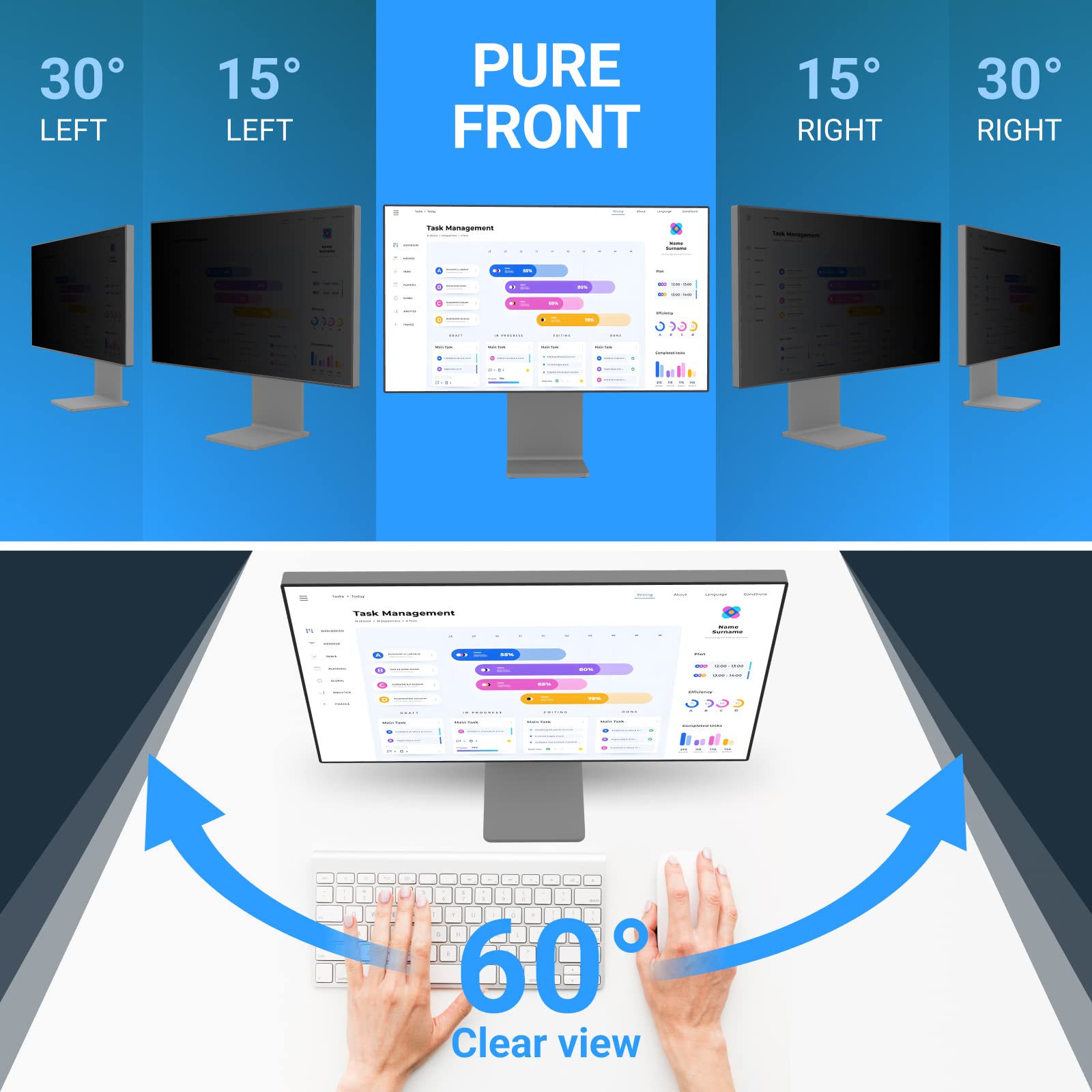 Zcazy 24 Inch Monitor Privacy Screen Computer Screen Privacy Filter For 16:9 Widescreen Monitors Anti Glare Blue Light Filter Pr