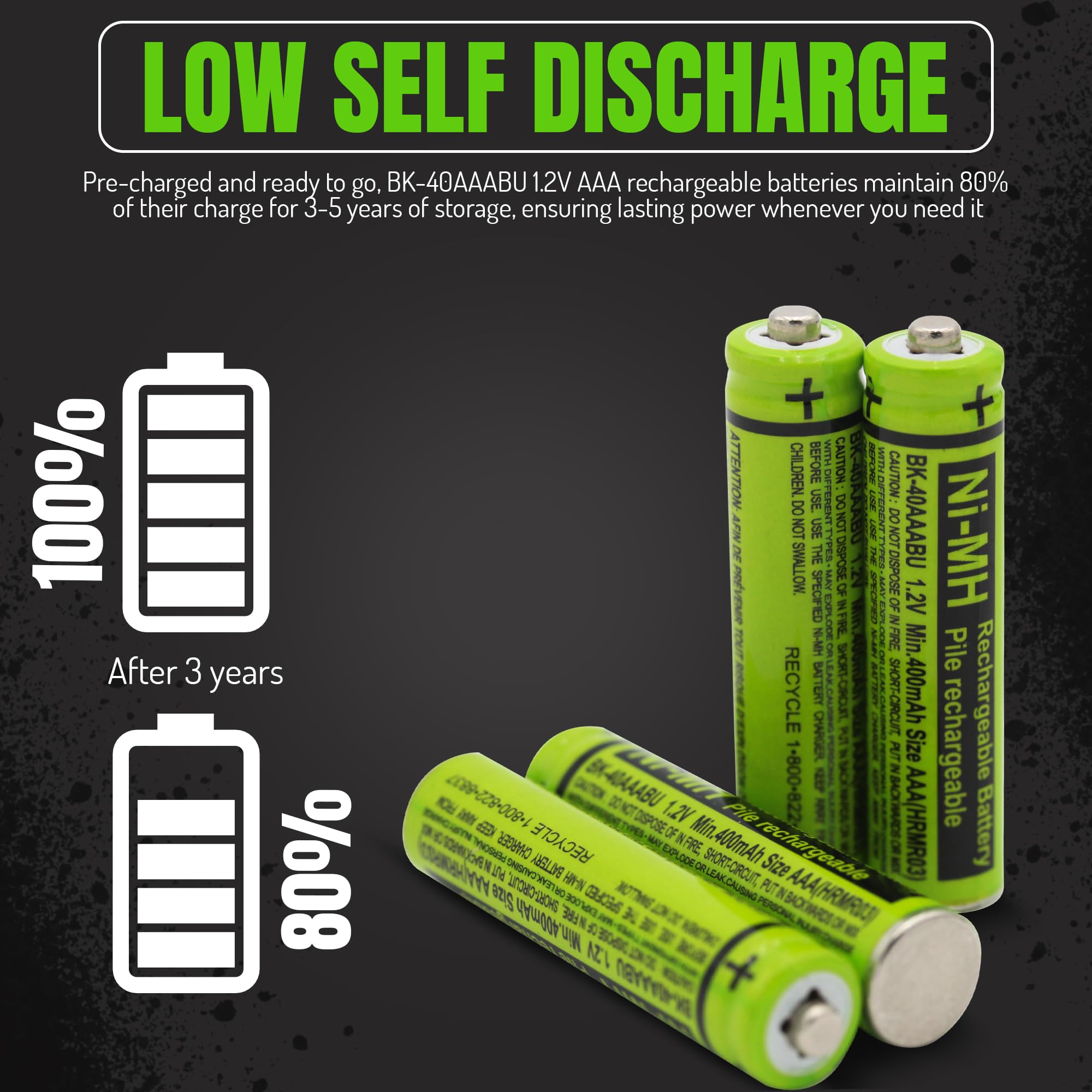 Rocketbus 4 Bk 40Aaabu 1.2V 400Mah Ni Mh Rechargeable Battery Packs For Panasonic Cordless Phone System Bk40Aaabu