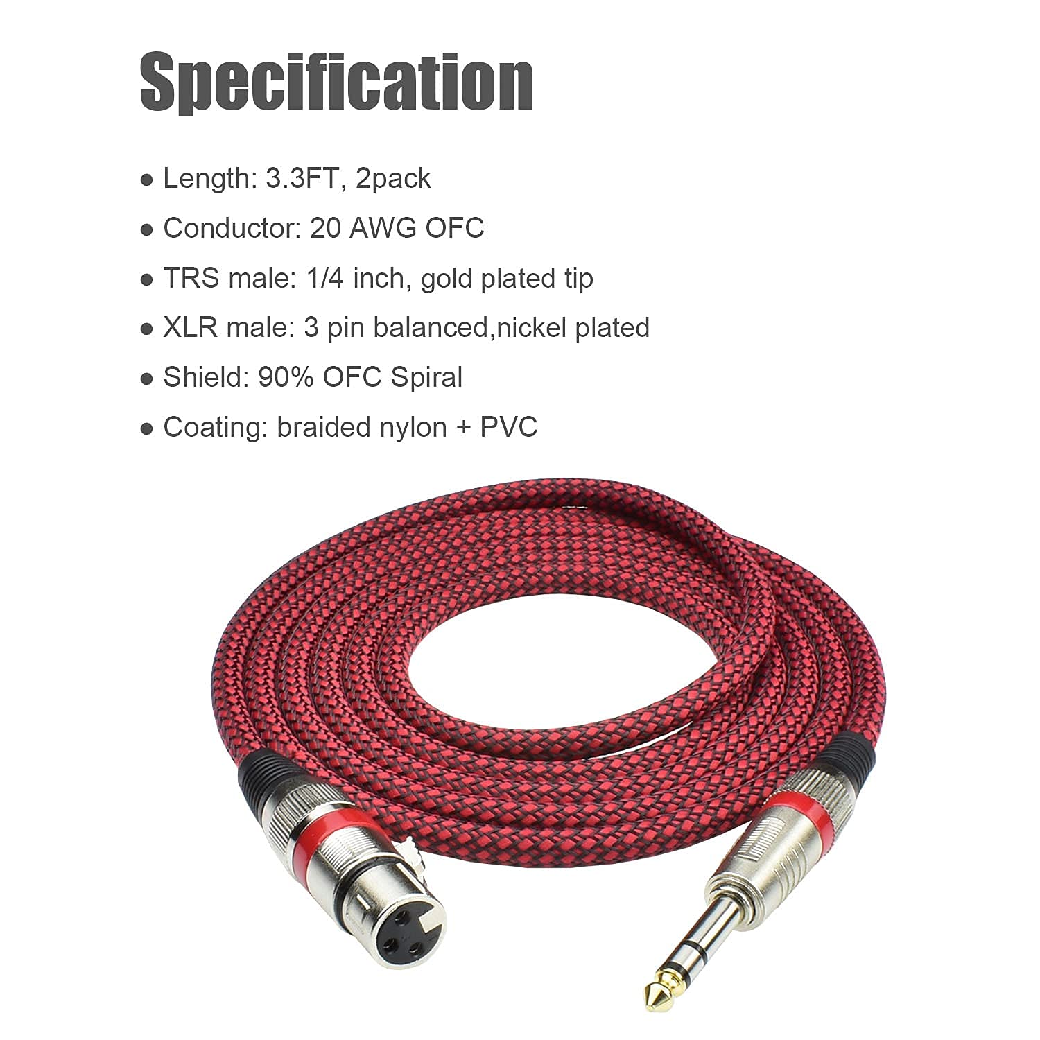 Mugteeve 1/4'' Trs To Xlr Female Cable Adapter Balanced, 3.3Ft Stereo Quarter Inch Trs To Xlr Microphone Cable, Nylon Braided, O