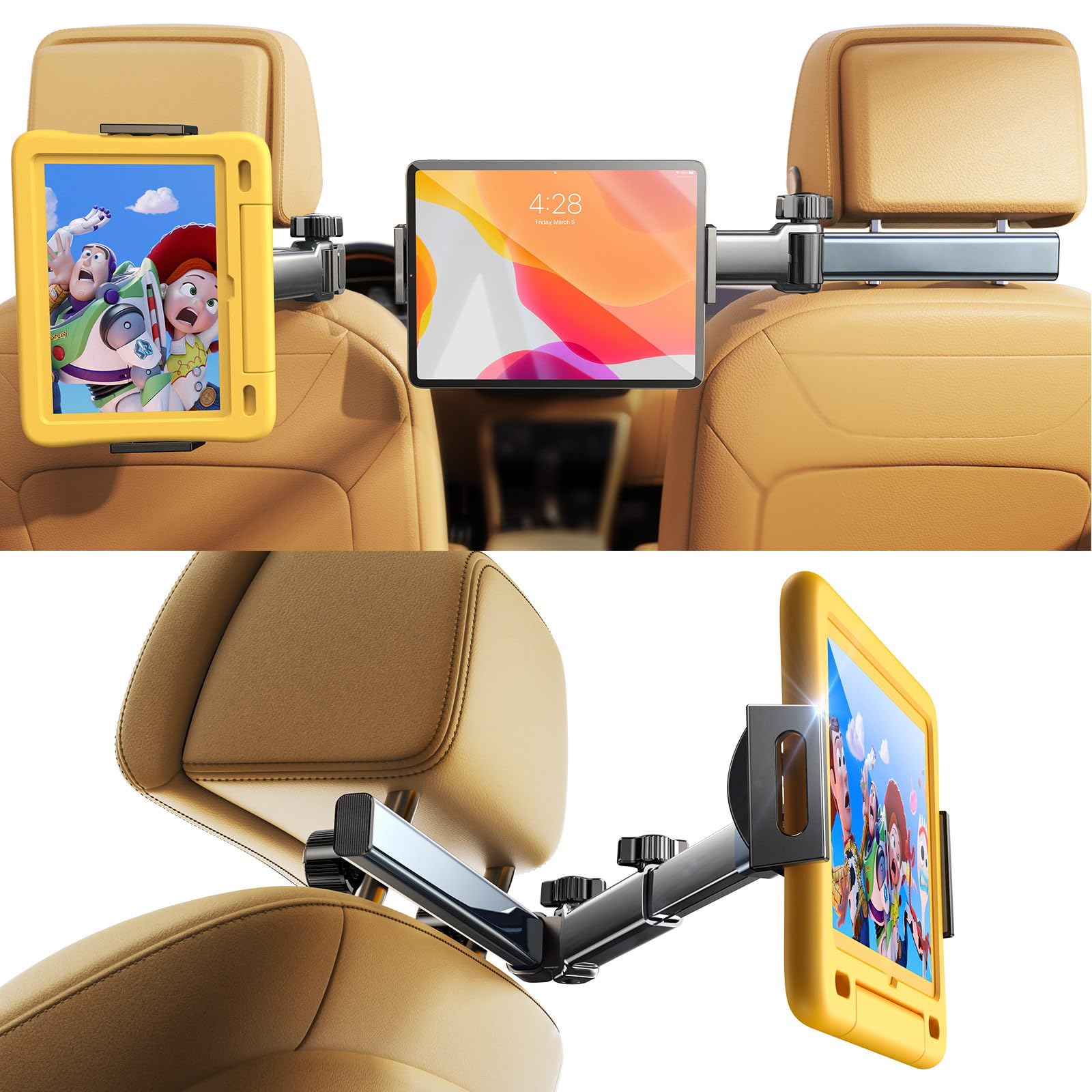 Lisen For Ipad Holder For Car Headrest, Tablet Holder For Car Mount [3 In 1] Ipad Holder Back Seat For Kids Long Road Trip Car C
