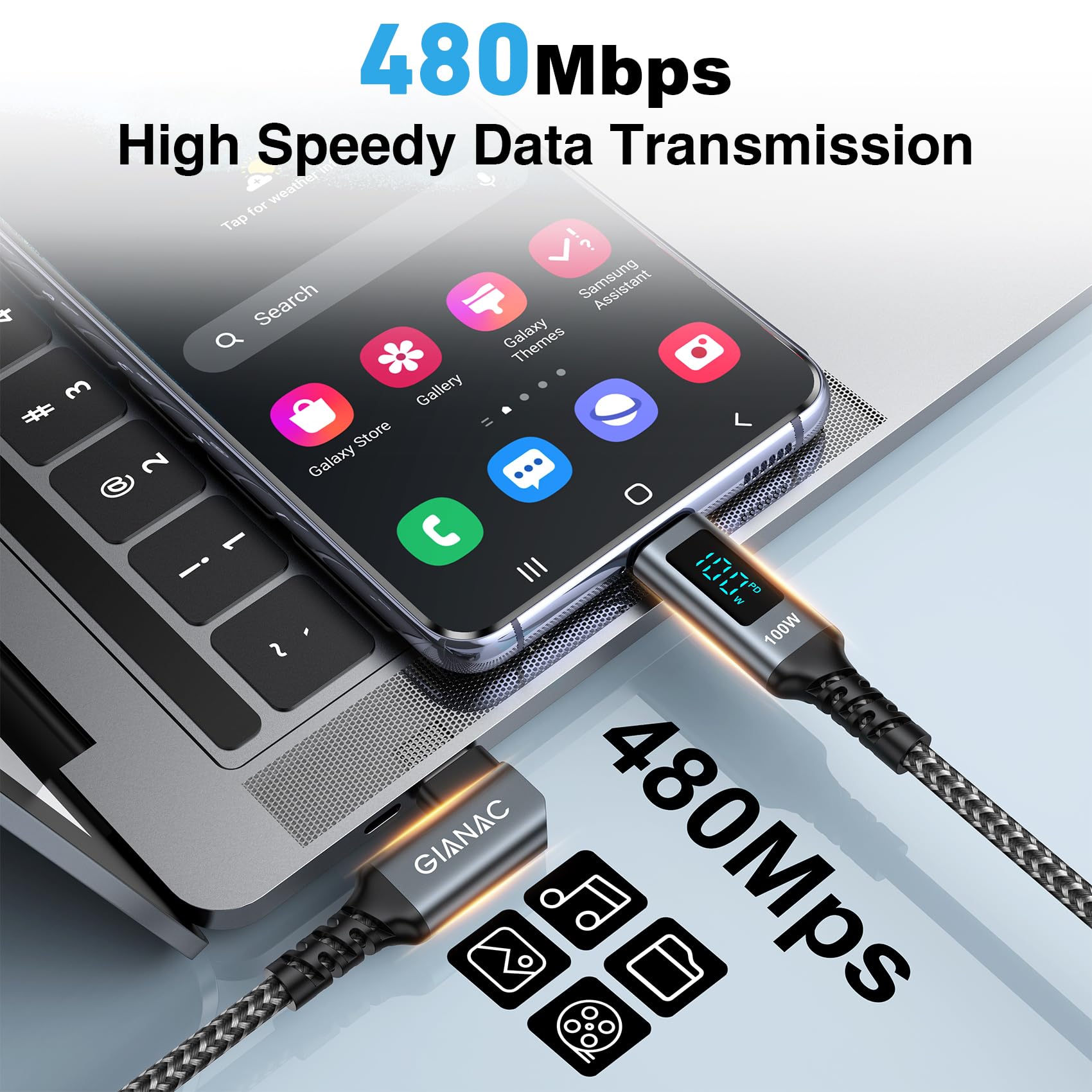 100W Usb C To Usb C Charger Cable [0.3M] 90 Degree Usb C Cable Fast Charging With Led Display Pd 5A Phone Charger Cable For Macb