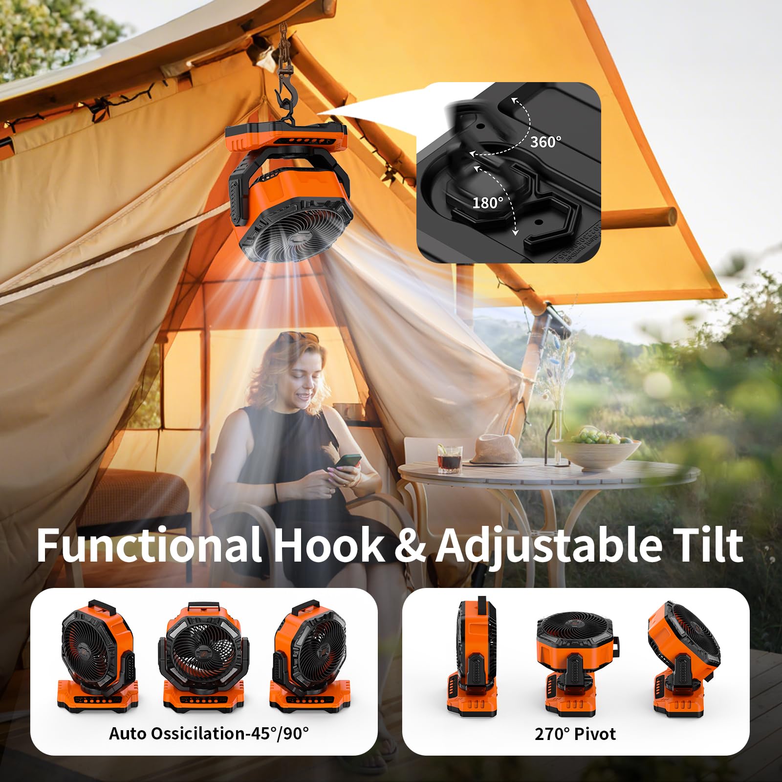 Socool 40000Mah Camping Fan Rechargeable, Battery Operated Portable Outdoor Fan Remote, 136Hrs & 4-Speed Cordless Oscillating, T