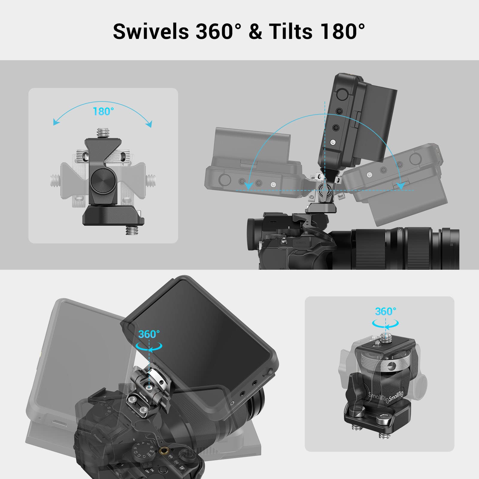 Smallrig Monitor Mount Swivel 360 And Tilt 180 Adjustable Bracket With 1/4- 20 Screws For 5 And 7 Monitor - 2904B