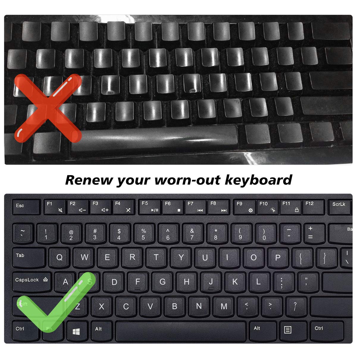 3Pcs Universal English Keyboard Letter Stickers, Replacement English Keyboard Stickers With Black Background And White Lettering