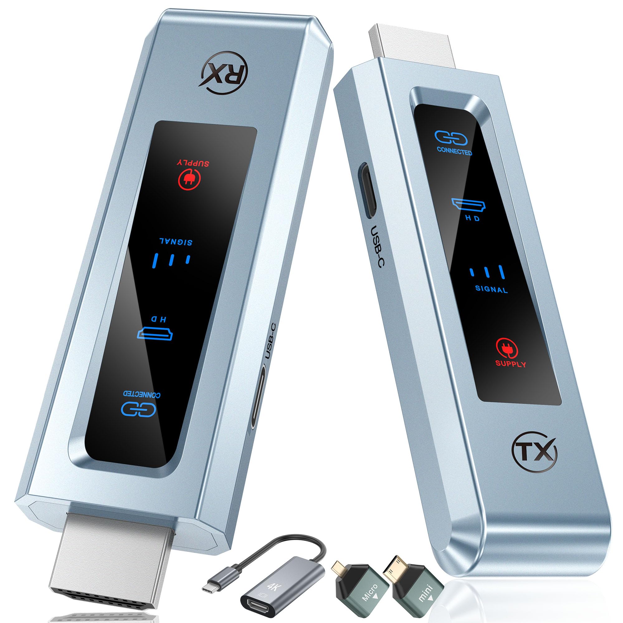 Wireless Hdmi Transmitter And Receiver, Hd Extender Plug & Play Portable 2.4G/5G With Led Screen Wireless Hdmi Kit For Streaming