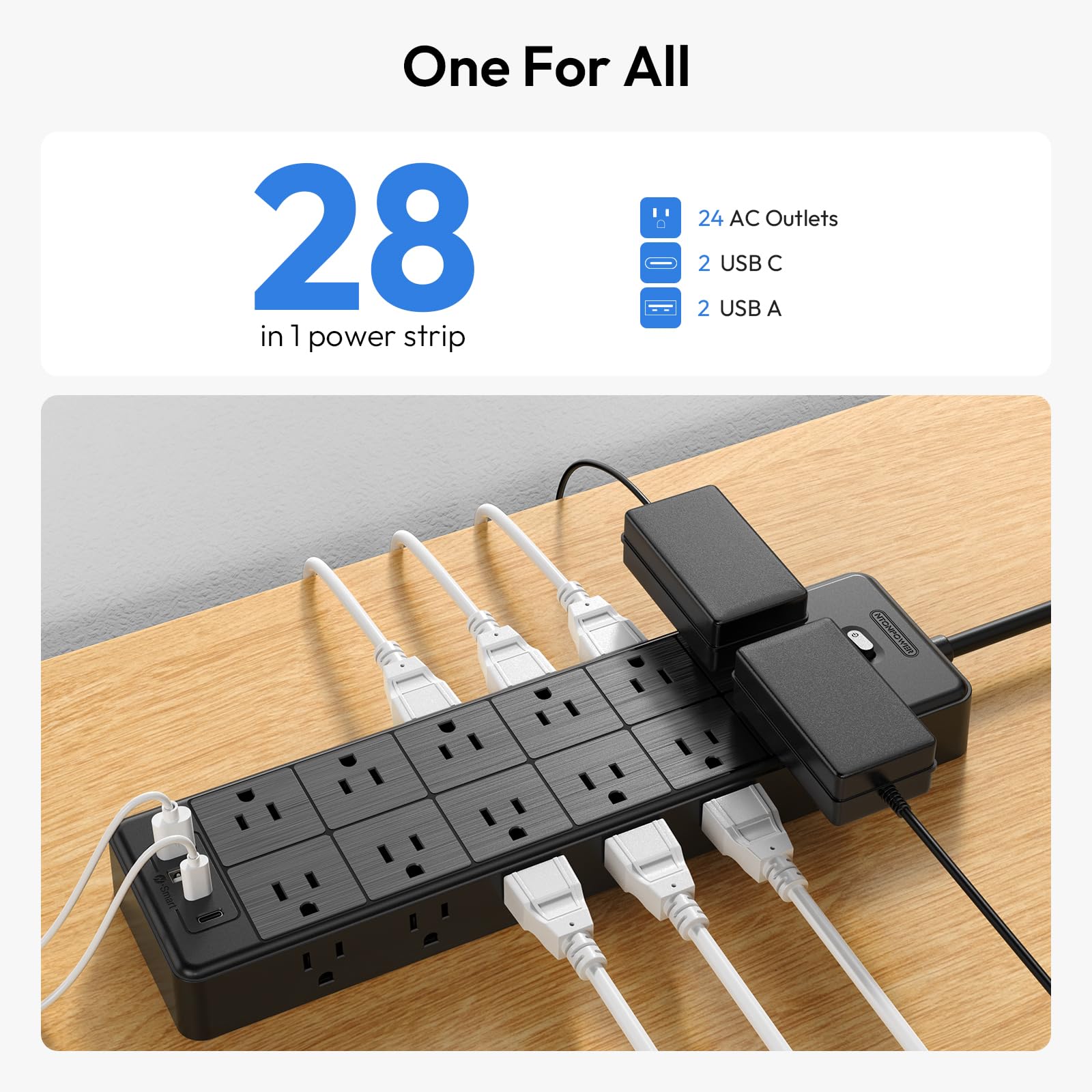 24 Widely Outlets 5 Ft Extension Cord Ntonpower 15A/1875W Power Strips With Surge Protection 4000J,Black Extension Cord Surge Pr