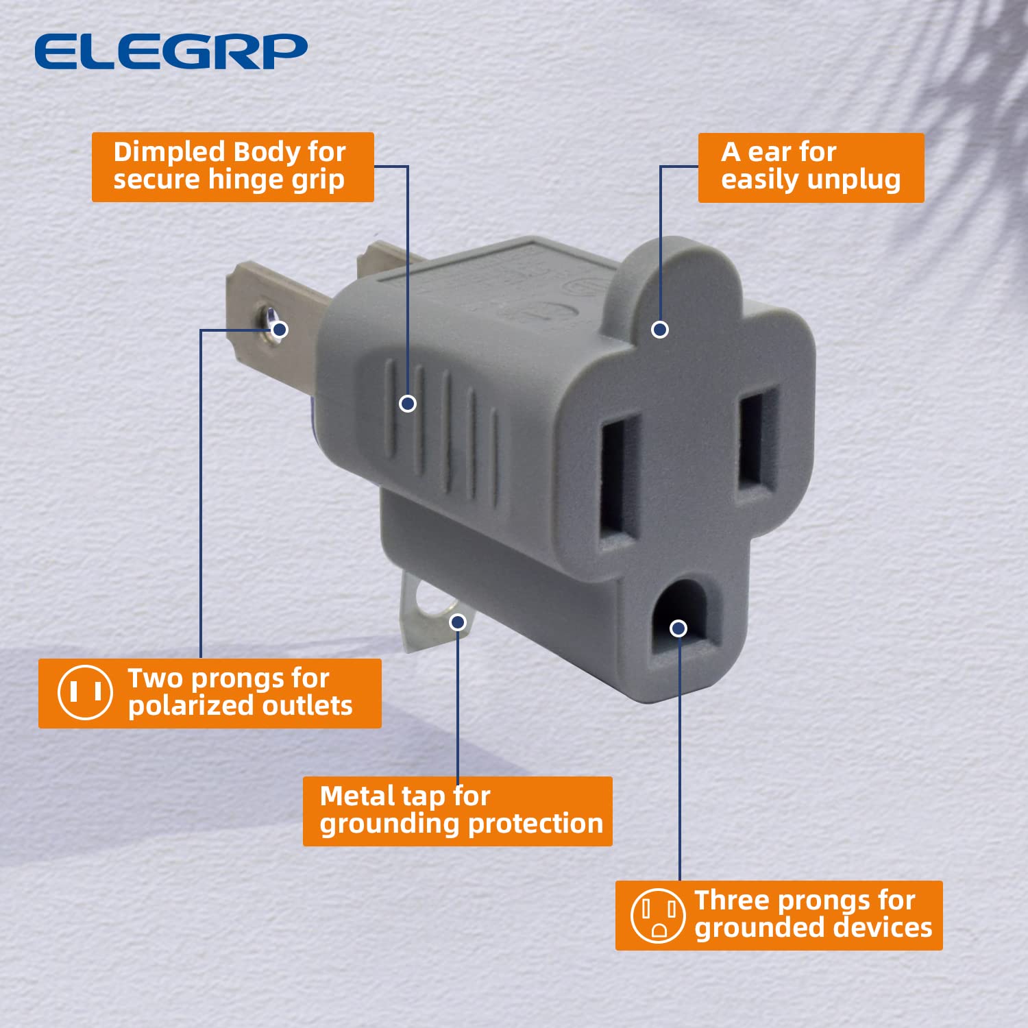 Elegrp 2 To 3 Prong Adapter, 3 To 2 Prong Converter   10 Pack, Gray