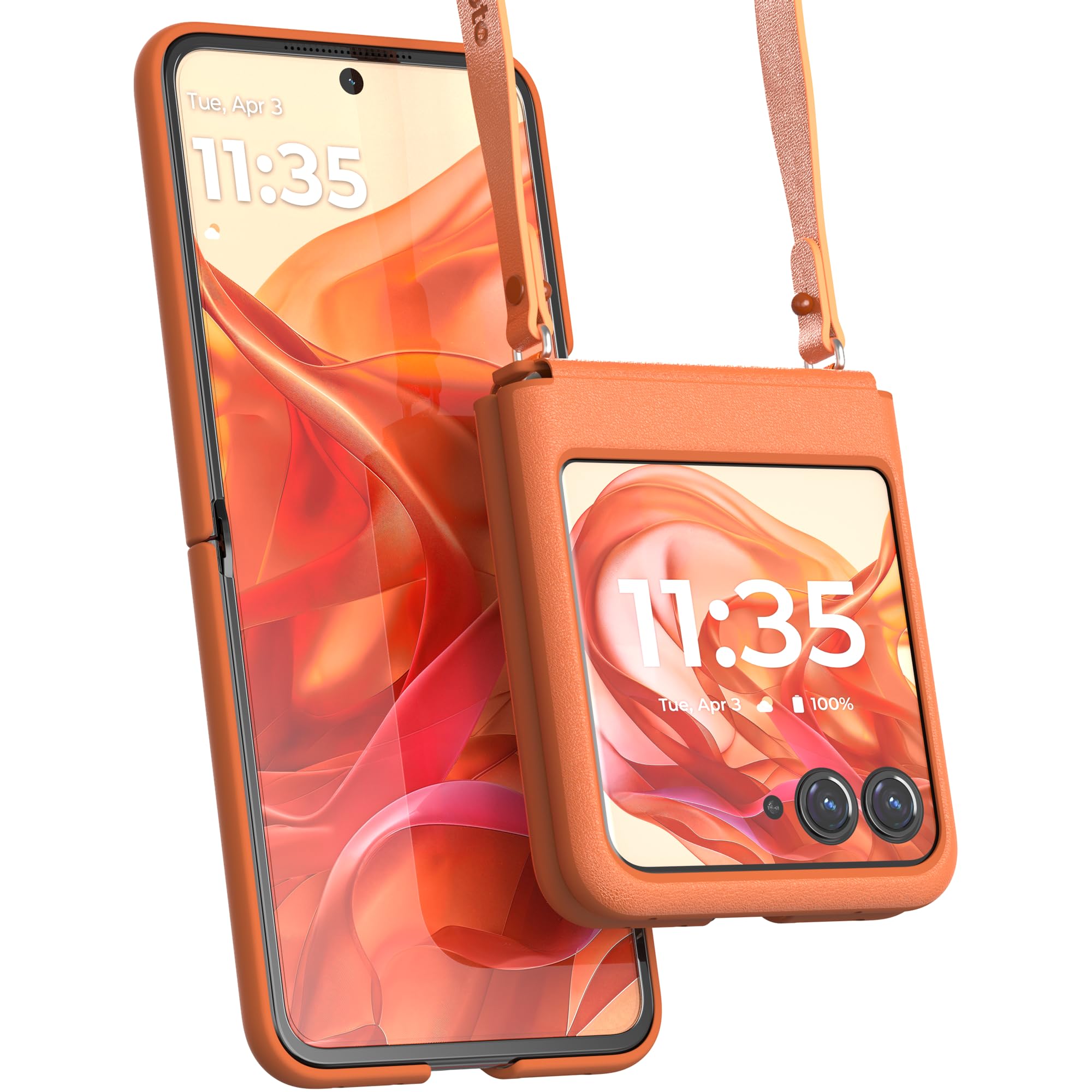 Motorola Razr 2024/2025 Spritz Orange Adjustable Cross Body Case - Premium Lanyard Hinge Strap Cover for Stylish Carrying Conven