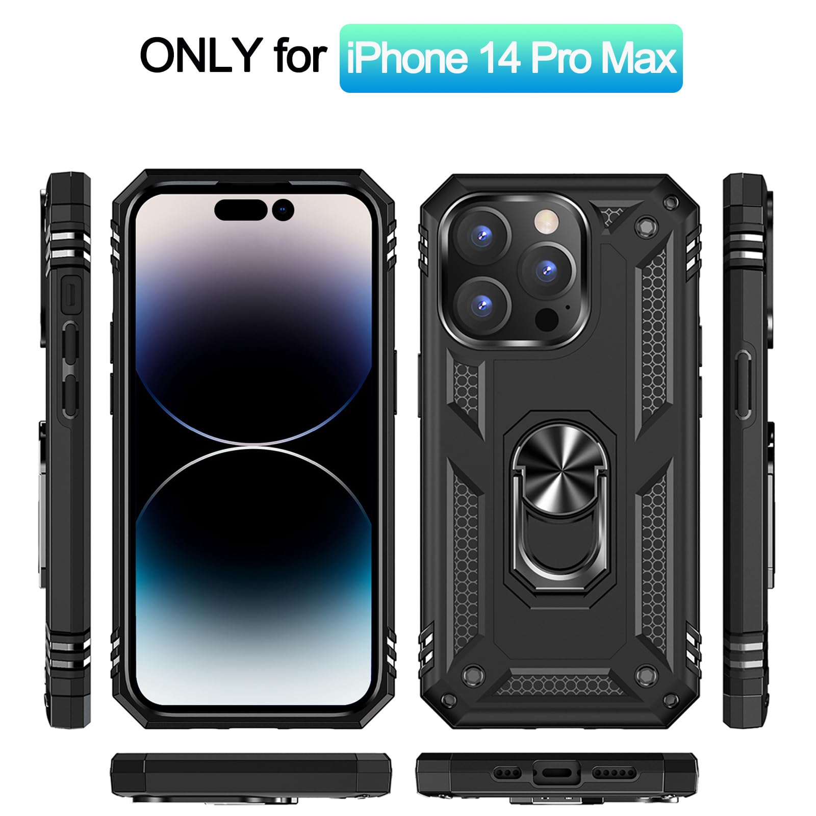 Addit Case For Iphone 14 Pro Max Phone Case Iphone 14 Pro Max Case, With Ring Holder Stand, Support Magnet Car Mount, Military G