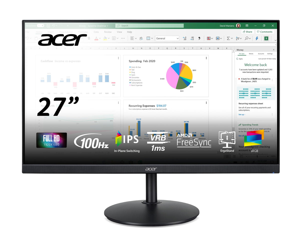Acer Cb272 Ebmiprx 27'' Fhd 1920 X 1080 Zero Frame Home Office Monitor | Amd Freesync | 1Ms Vrb | 100Hz | 99% Srgb | Height Adju