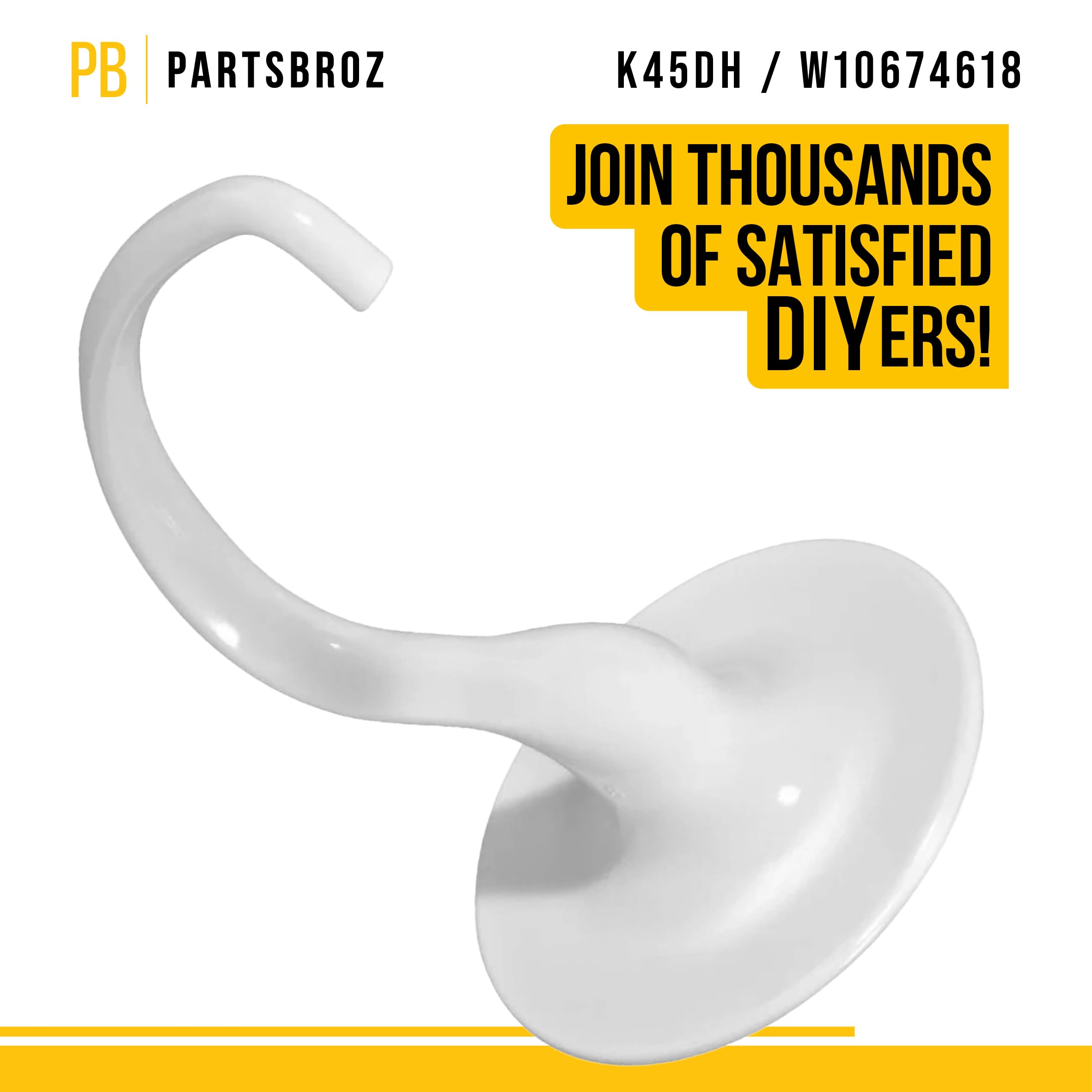 Partsbroz Kitchenaid Dough Hook K45Dh Kitchen Aid Stand Mixer Bread Attachment Ksm90 K45Ss Ksm150 K45Sswh Ksm75 Ksm103 Hookksm90