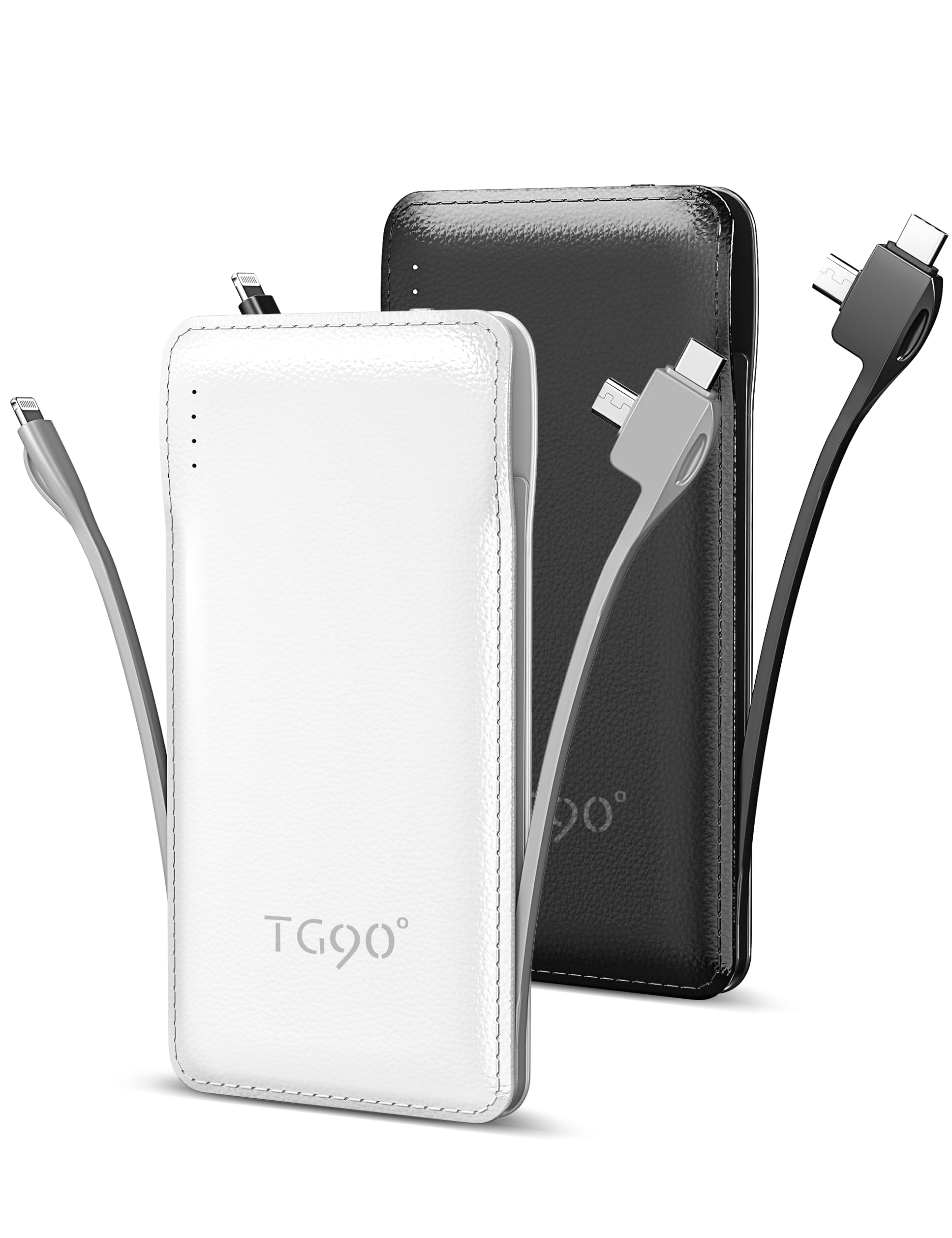 Tg90 2 Pack 10000Mah Slim Portable Charger With Built In Cables,Power Bank Travel Charger Cell Phone External Battery Pack,4 Out