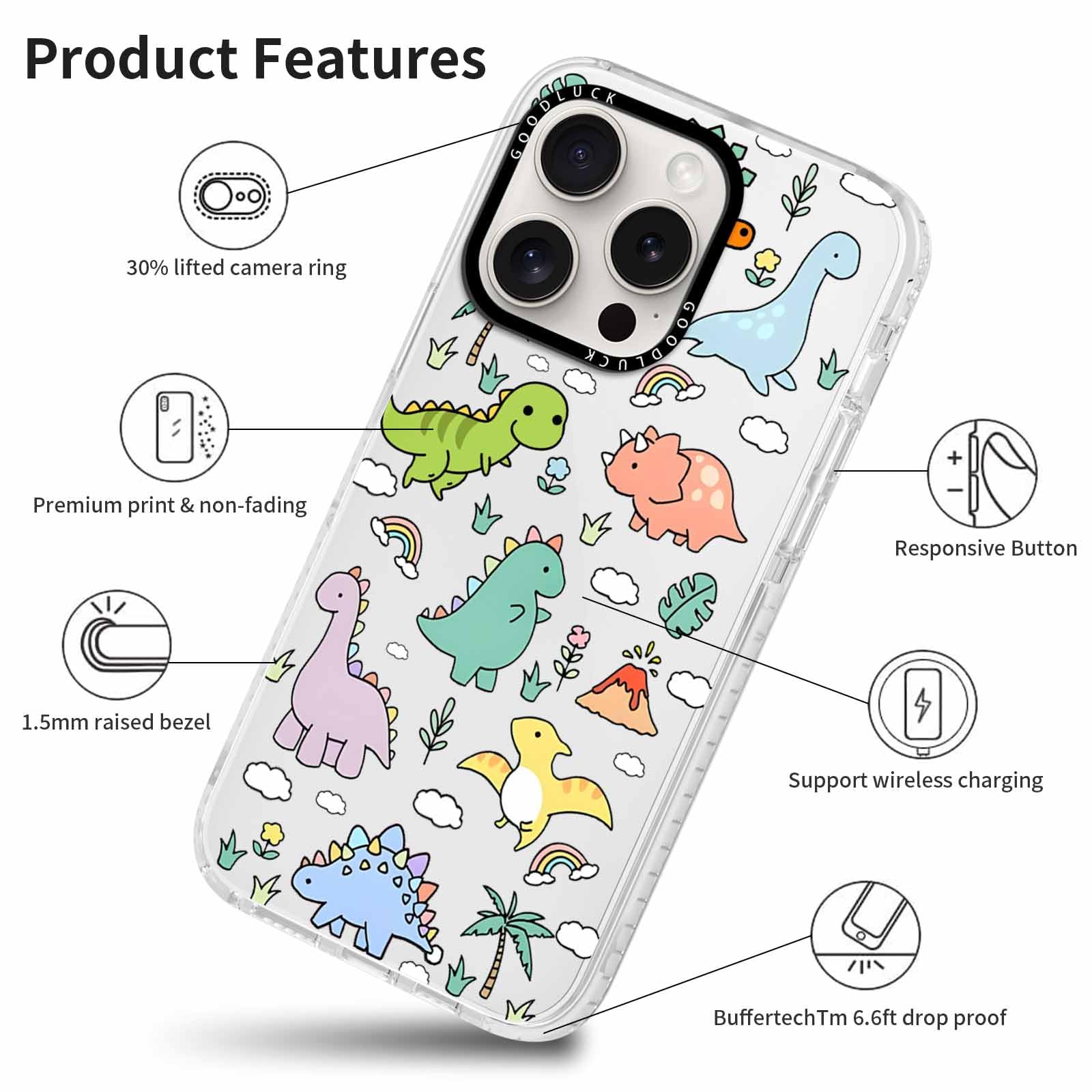 Rumdey 2 Pack Cute Clear Cartoon Animals Dinosaur Phone Case For Iphone 16 Pro Max 6.9'', Aesthetic Trendy Soft Fashion Protecti