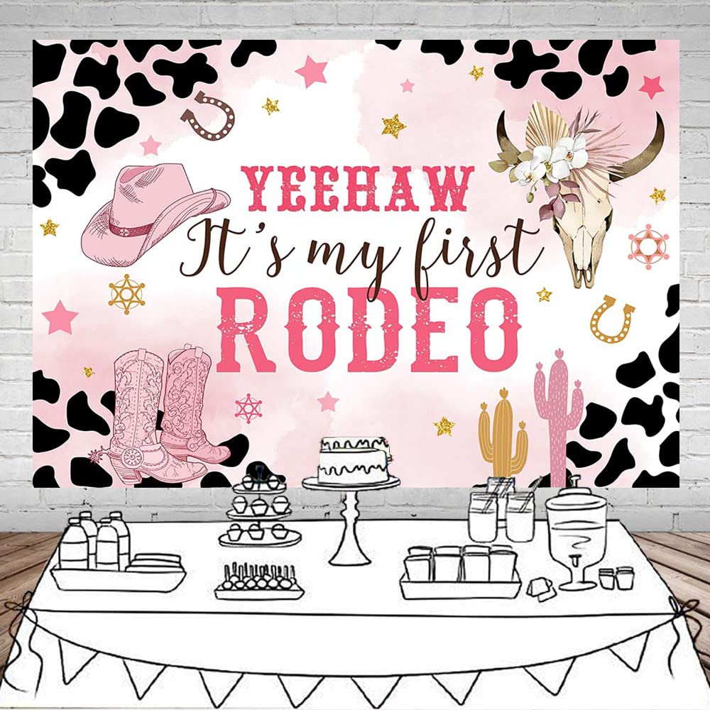 Mocsicka Western Cowgirl Birthday Backdrop My First Rodeo Birthday Decorations Girl Pink Western Country Cowgirl 1St Birthday Ba