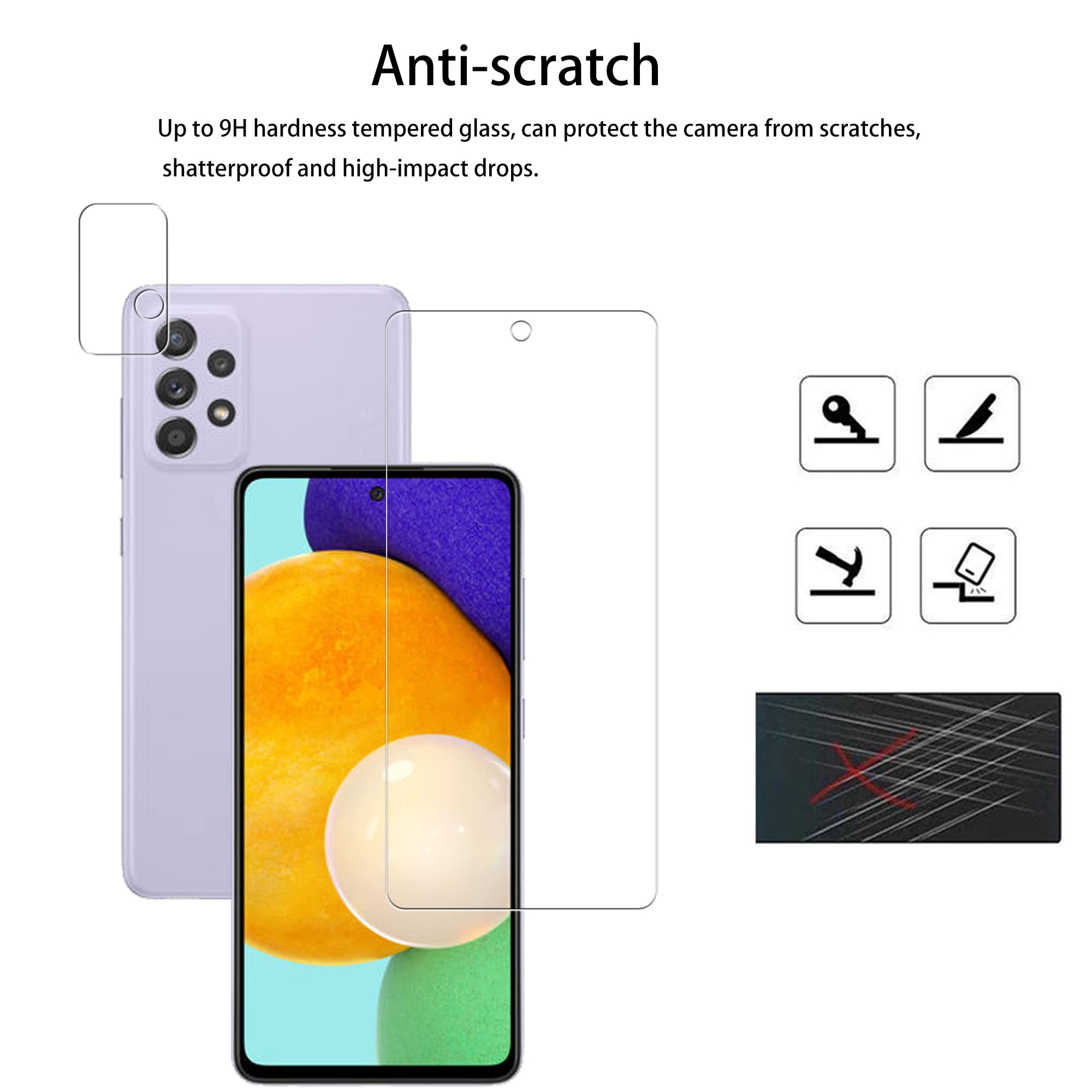 Hkkais Easy Alignment Frame Designed For Samsung Galaxy A52 5G / 4G Tempered Glass Screen Protector 2 Pack Camera Lens Protector