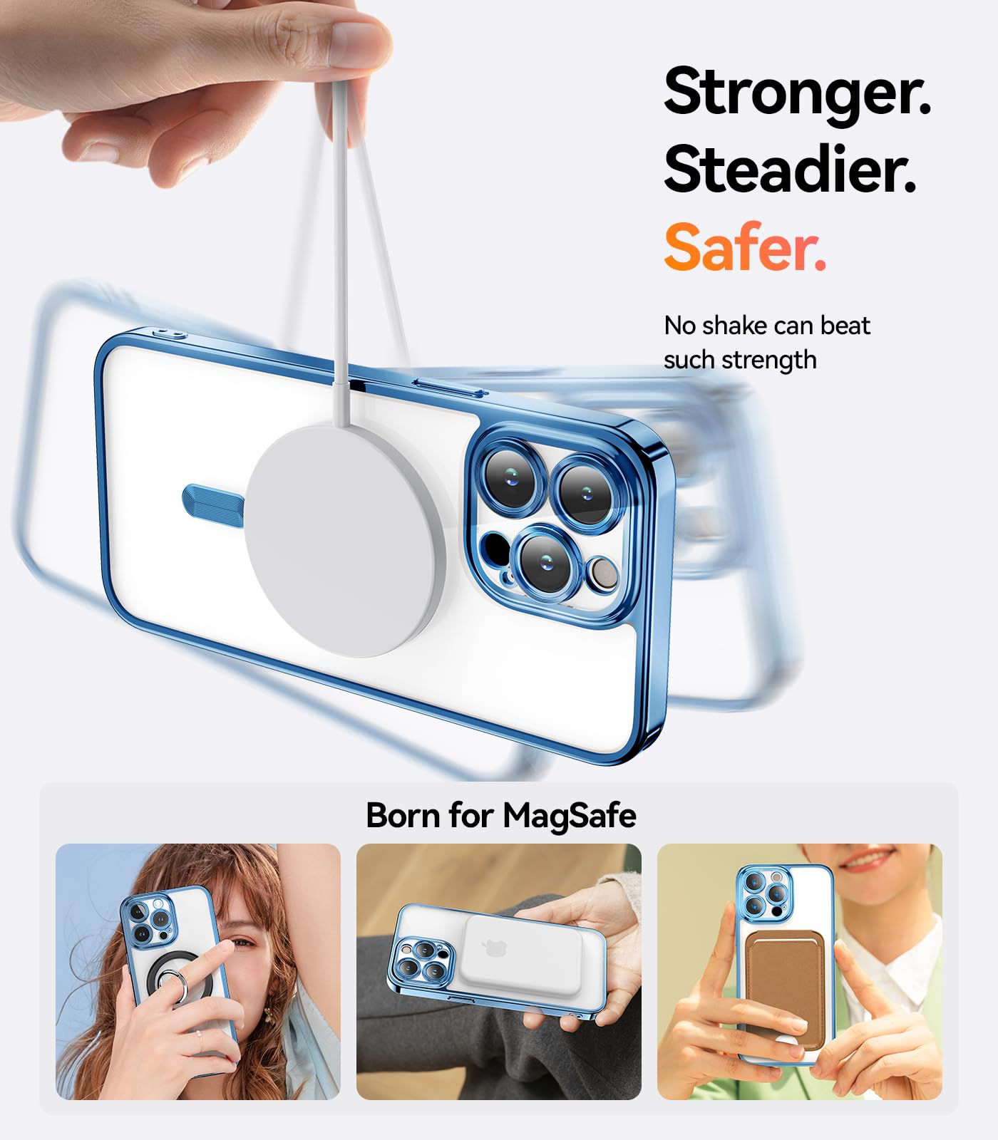 Meifigno Candy Mag Series Case Designed For 13 Pro Max, [Compatible With Magsafe][Glitter Card & Wrist Strap] Full Camera Lens P