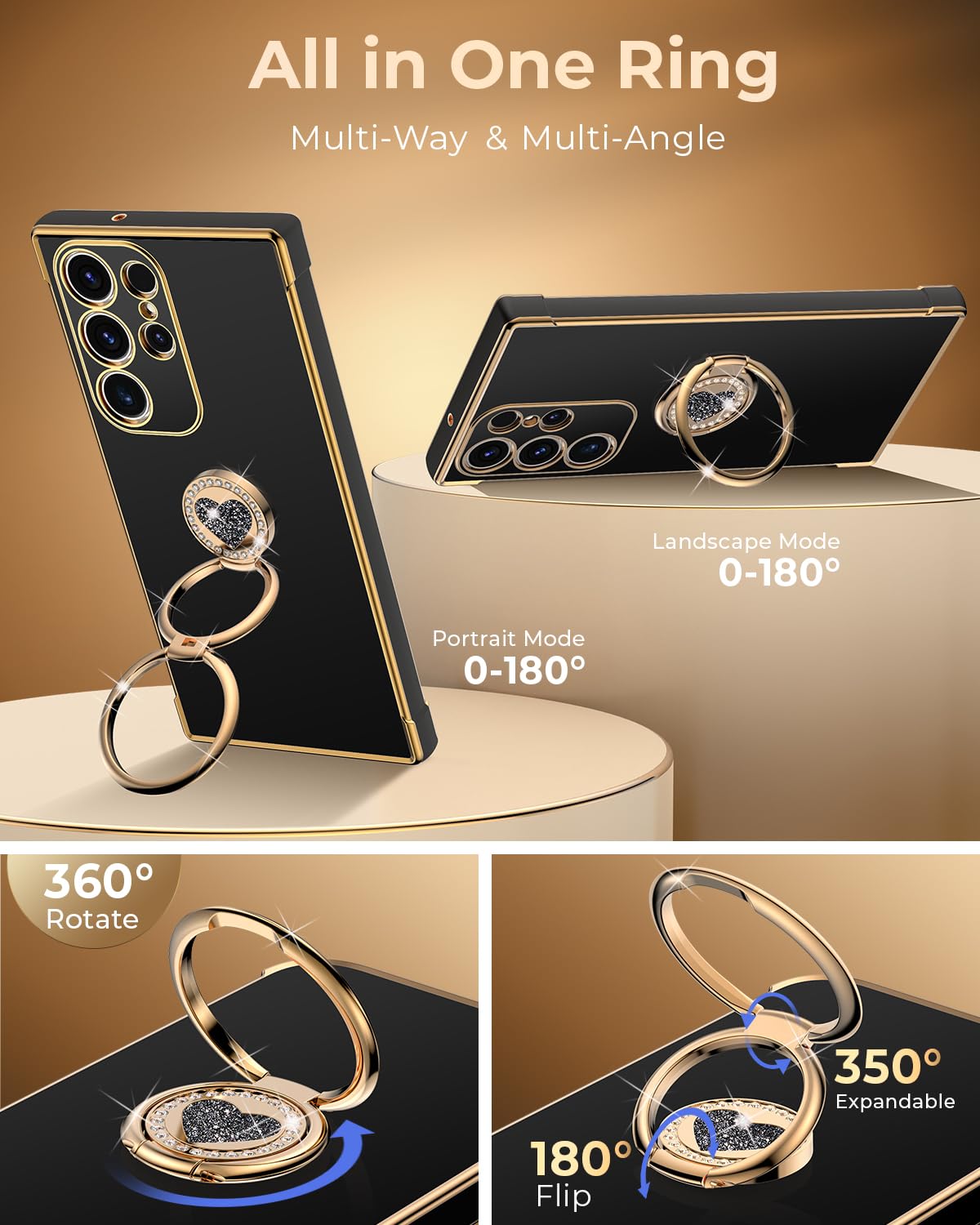 Xyz For Galaxy S22 Ultra Case With Stand, For Samsung Galaxy S22 Ultra Case With Double Ring, Women Girls Bling Luxury Protectiv