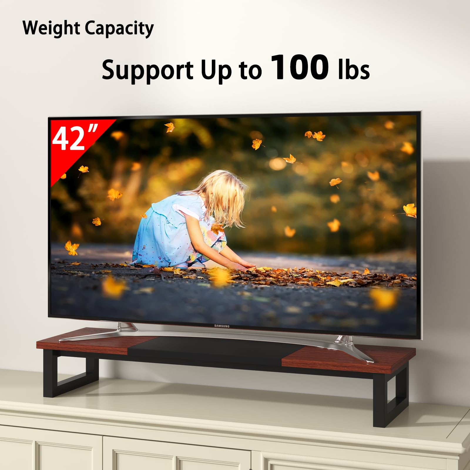 Yaohuoo Dual Monitor Stand Riser, 39Inch Large Monitor Stands For 2 Monitors, Computer Monitor Stand, Wooden Desktop Oraganizer