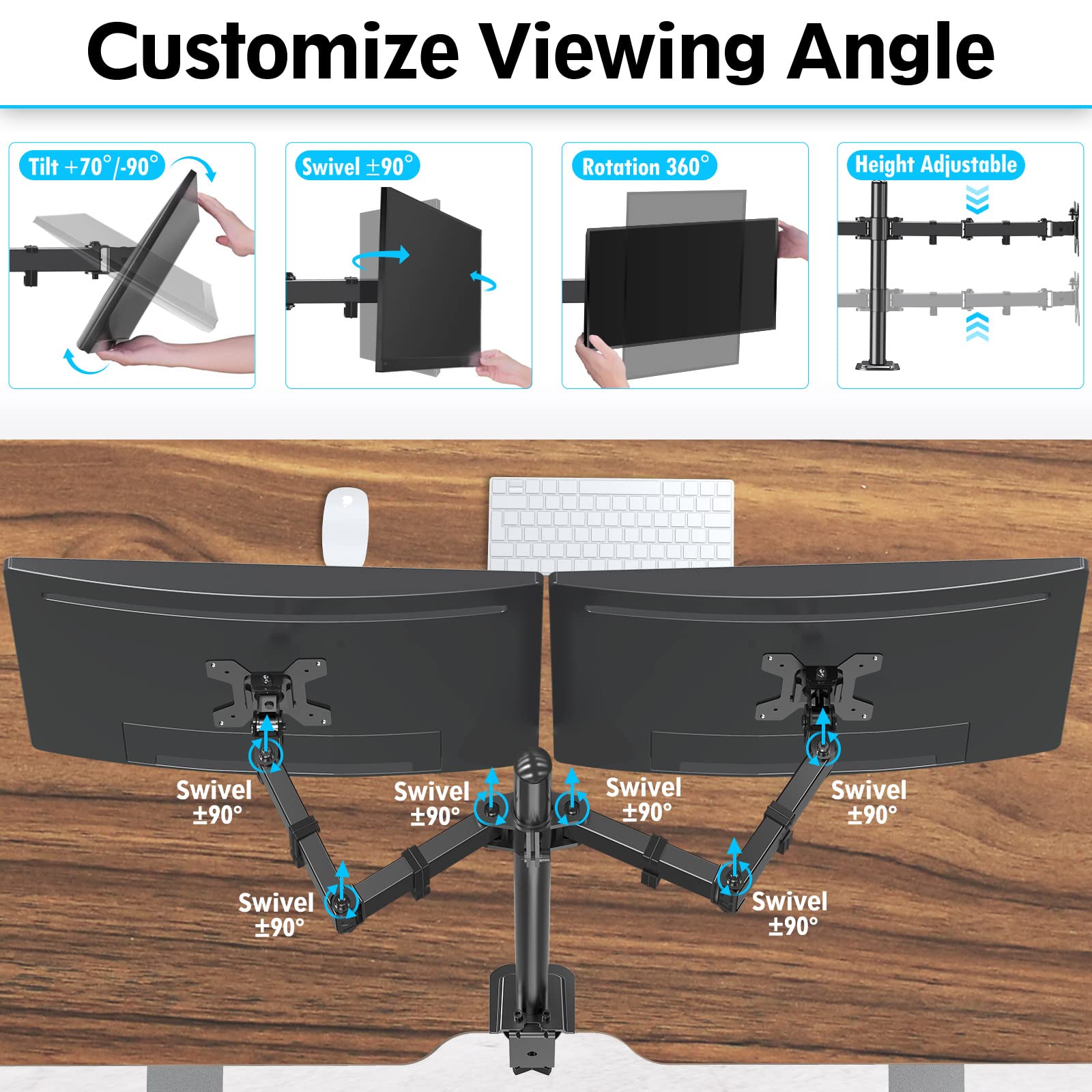 Mountup Dual Monitor Desk Mount, Fully Adjustable Dual Monitor Arm For 2 Lcd Screens, Max 32 Inch Up To 19.8Lbs, Dual Monitor St