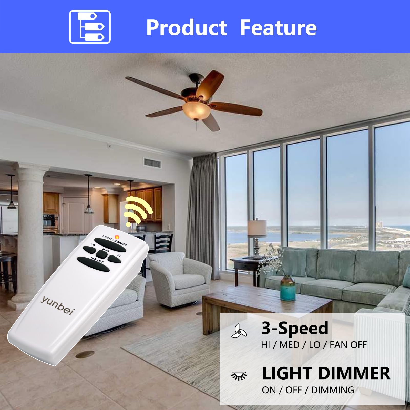 Yunbei Ceiling Fan Remote Control Replacement For Hampton Bay Hunter With Wall Mount, For L3H2010Fanhd Uc7078T Chq7078T Chq8Bt70