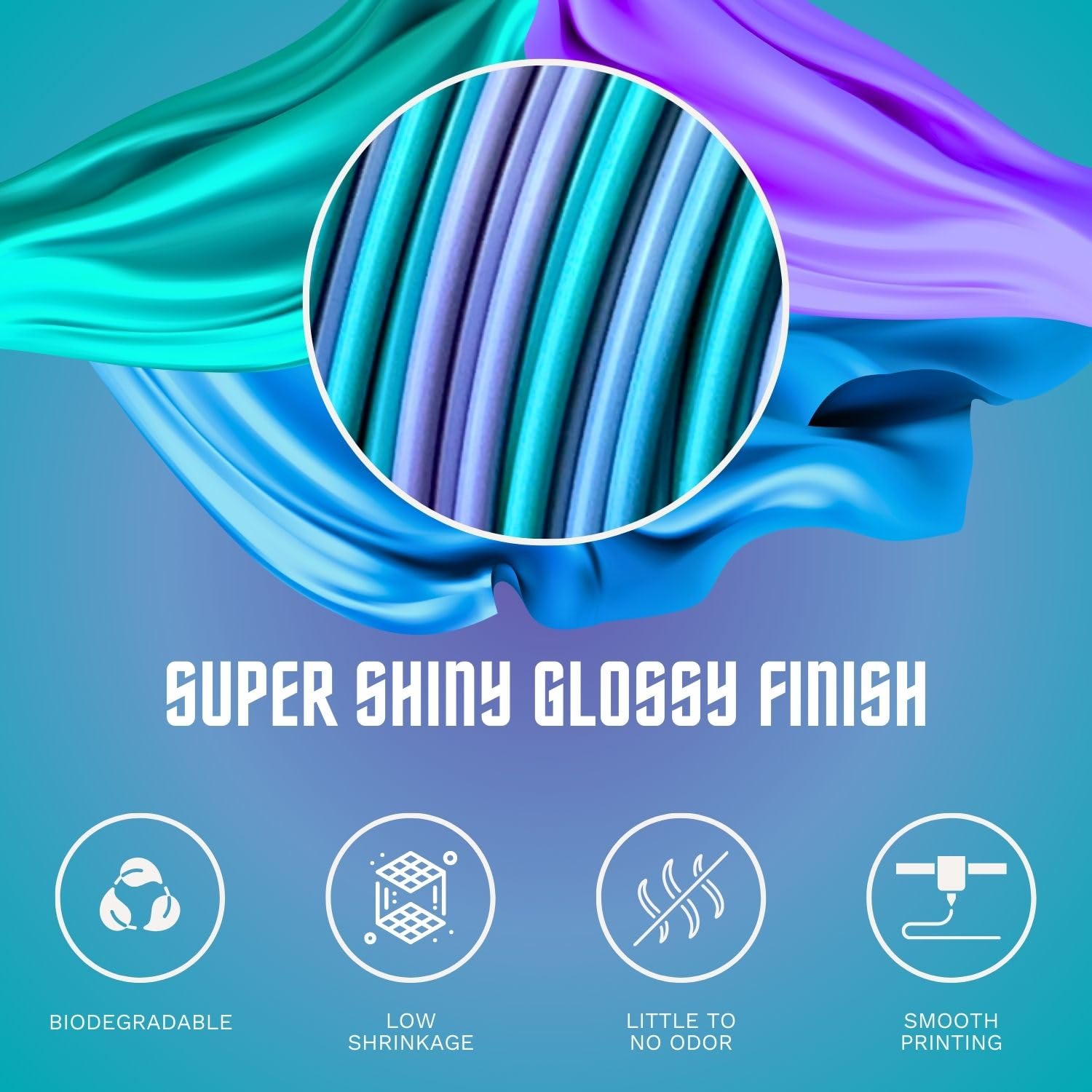 Cookiecad Silk Pla Filament 1.75Mm 1Kg Rainbow Multicolor 3D Printer Filament   Mermaid Silk Pla