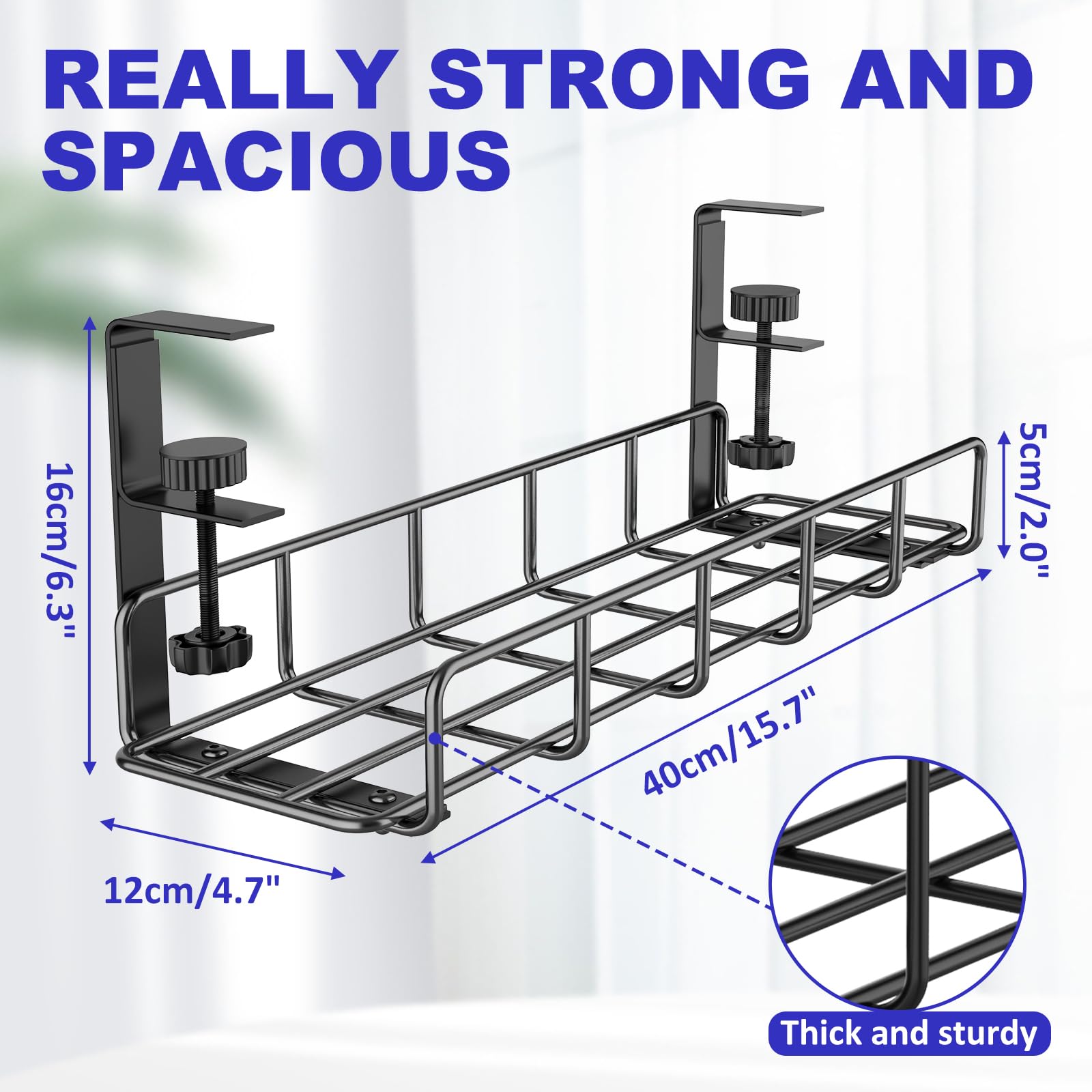 Under Desk Cable Management Tray, 31.5'' No Drill Steel Desk Cable Organizers, Wire Management Tray Cable Management Rack, Desk Cable Tray With Wire Organizer And Desk Cord Organizer