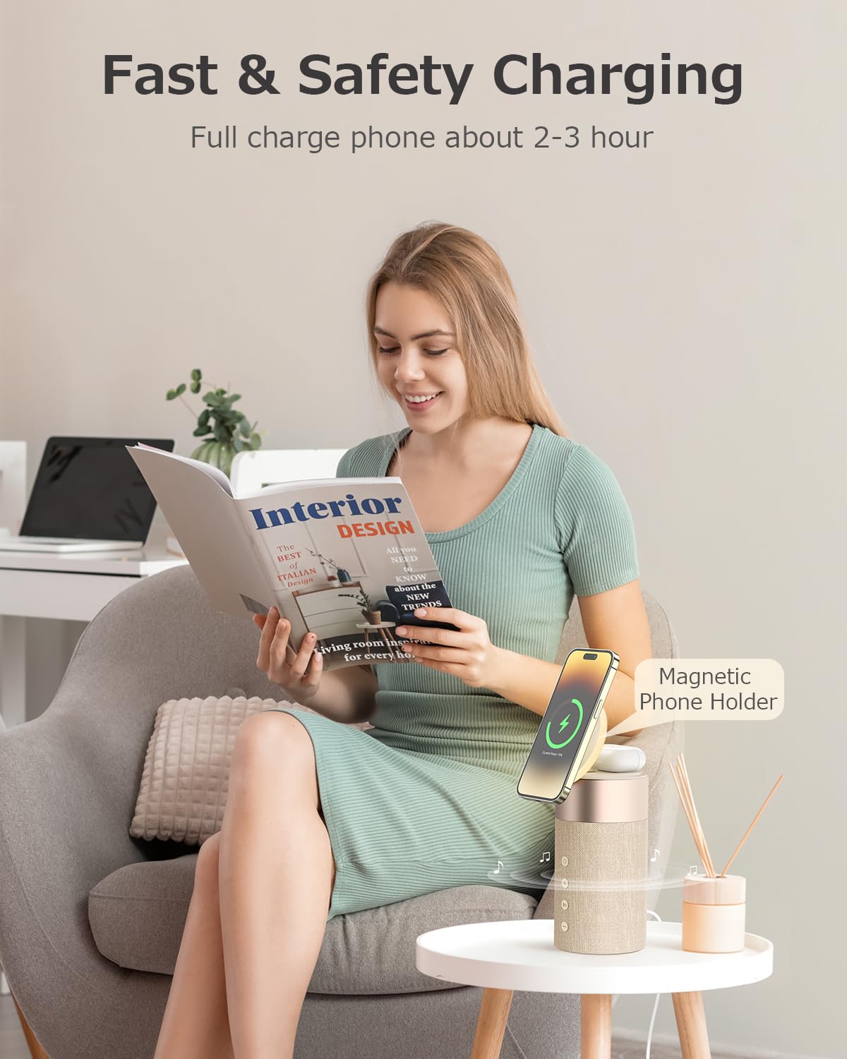 Colsur Bluetooth Speaker, Magnetic Wireless Charger, Bluetooth Speakers With Night Light, 2 In 1 Wireless Charging Station For Iphone 16/15/14/13/12 Series, Airpods Pro/3/2(Gift Ideal)