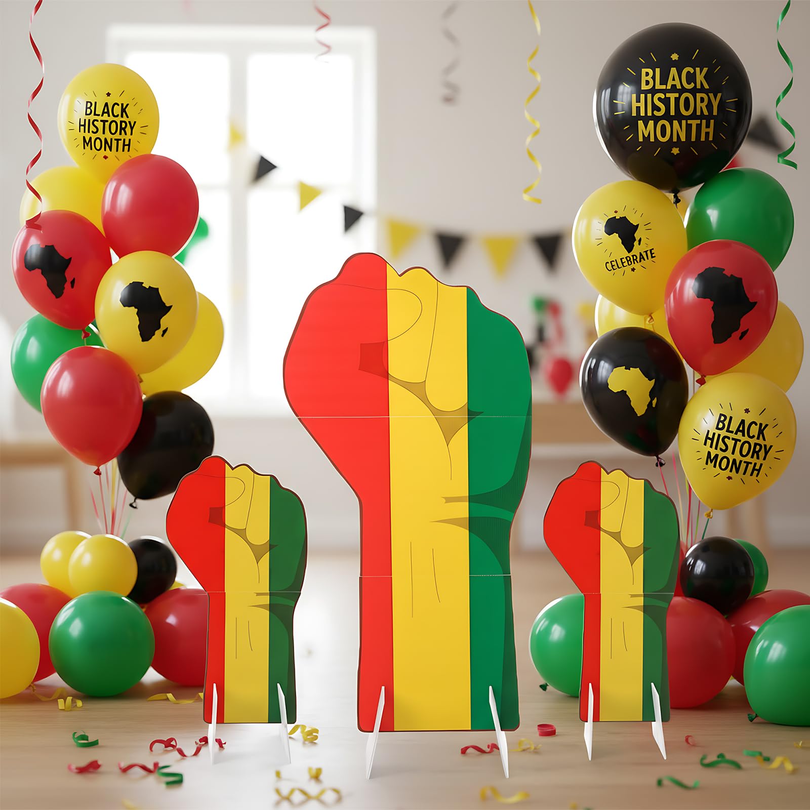 Youyole 3 Pcs Large Black History Month Party Decorations 24-36 Inch Fist Hand Shape Backdrop Stand Decor for African American P