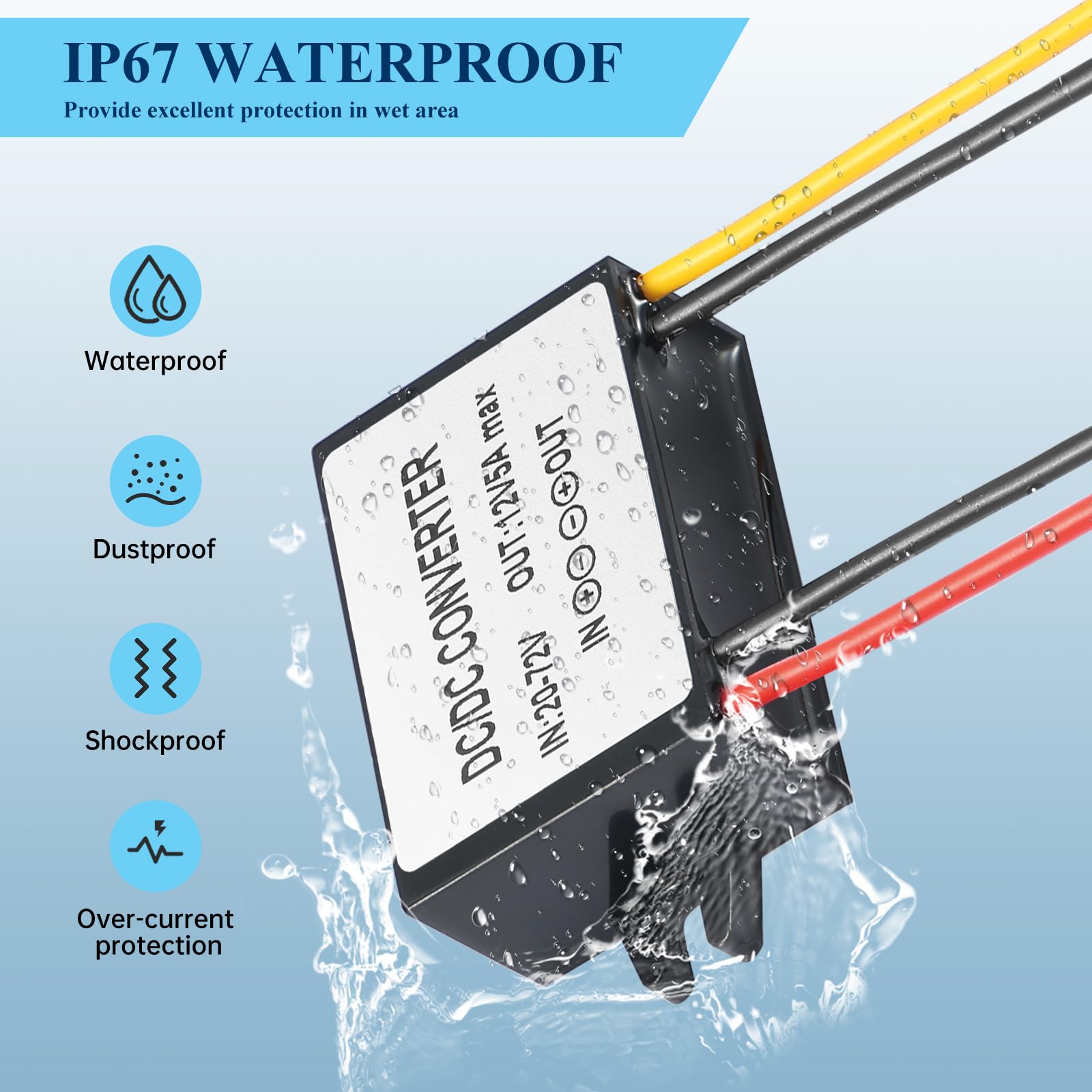 Mzhou Dc 17 72V To 12V Step Down Converter Buck Converter,24/36/48/60V To 12V 5A 60W High Efficiency Voltage Converter, Ip67 Wat