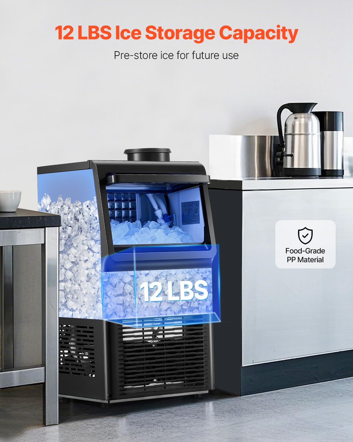 Vevor 90Lbs/24H Commercial Ice Maker Machine With 2 Water Inlets, 36 Ice Cubes In 15 Minutes, With 12Lbs Large Storage Capacity