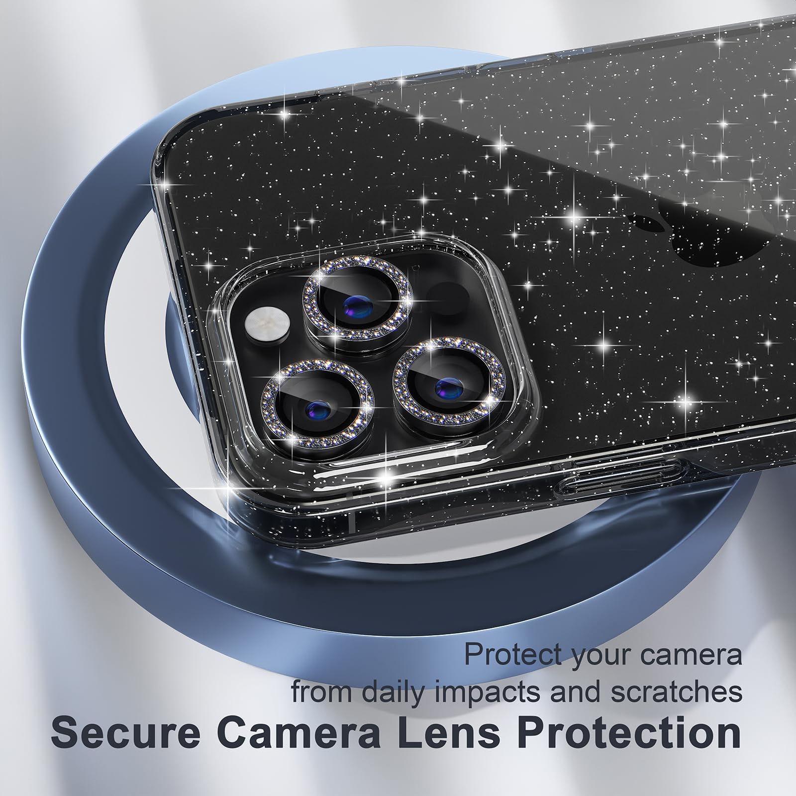 Choiche Compatible For Iphone 15 Pro Max Case, Women Cute Clear Glitter Bling Sparkly Case, [3 X Diamond Camera Lens Protectors]