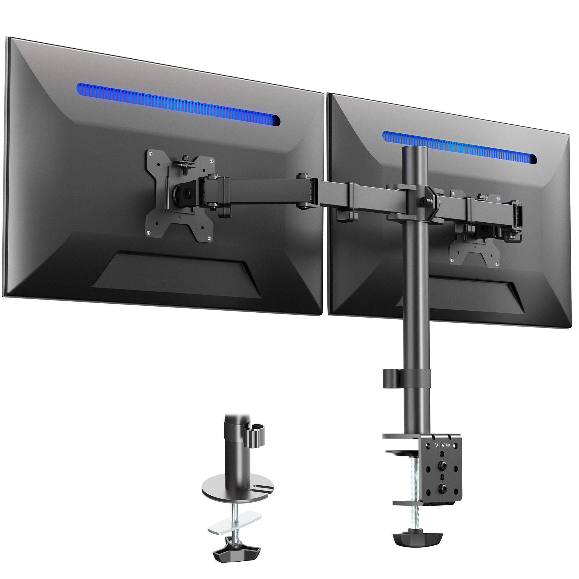 VIVO Dual Monitor Desk Mount, Heavy Duty Fully Adjustable Steel Stand, Holds 2 Computer Screens up to 24 inches and Max 22lbs Ea