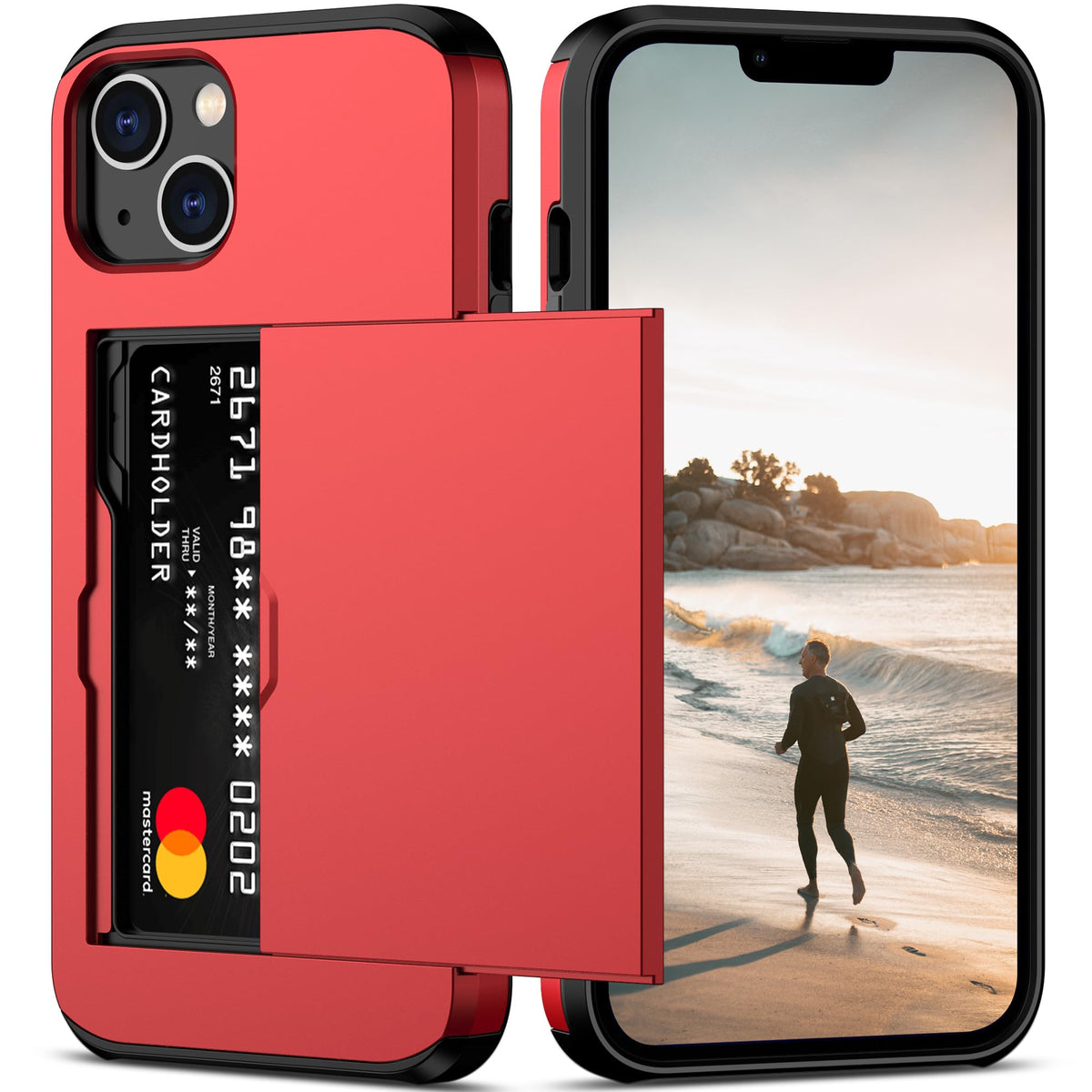 Nvollnoe For Iphone 14 Plus Case With Card Holder,Heavy Duty Protective Dual Layer Shockproof Hidden Card Slot Slim Wallet Case