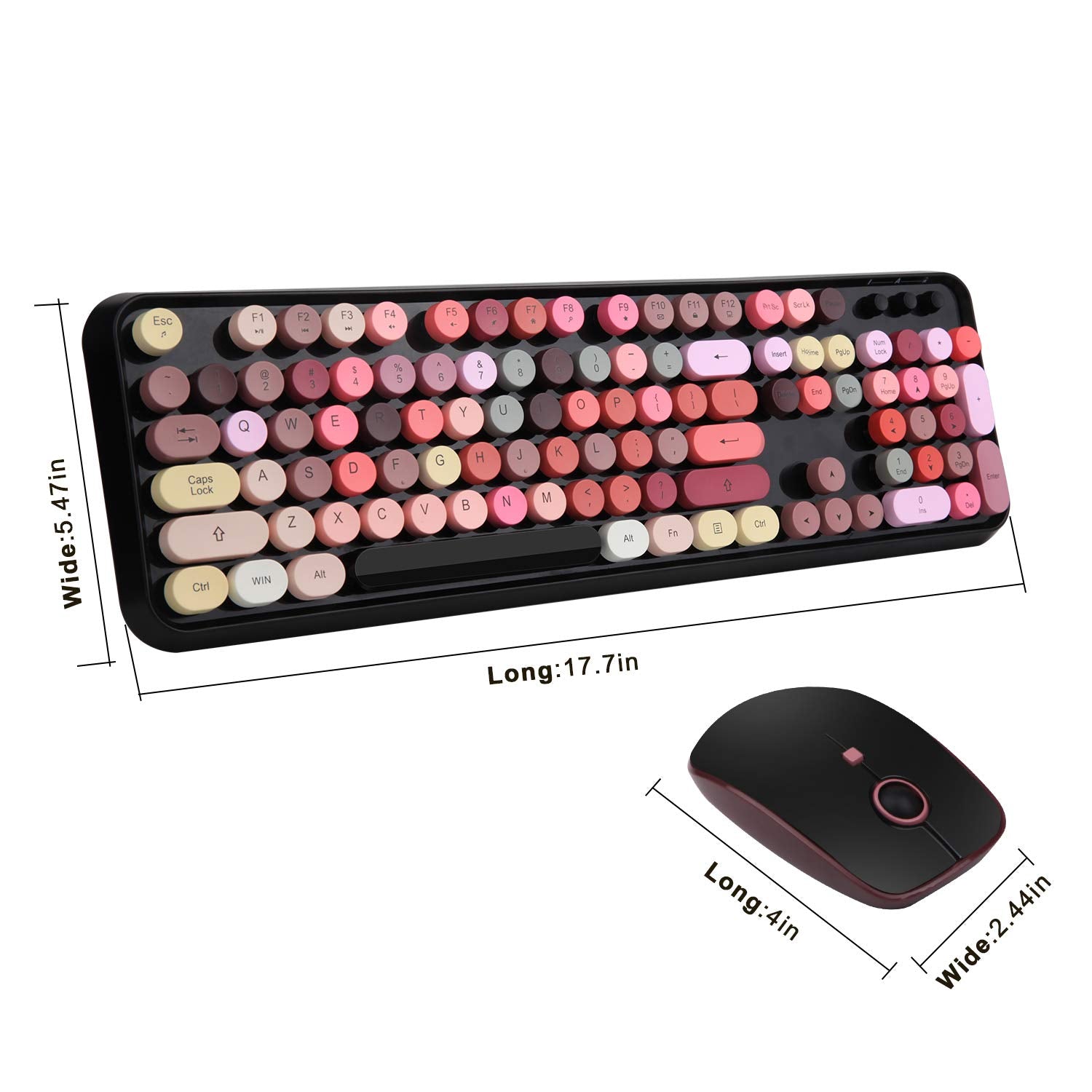 Letton Usb Retro Typewriter Keyboard, Wireless Full Size With 104 Colorful Round Key And Cute Mouse With 3 Dpi, 2.4Ghz For Offic