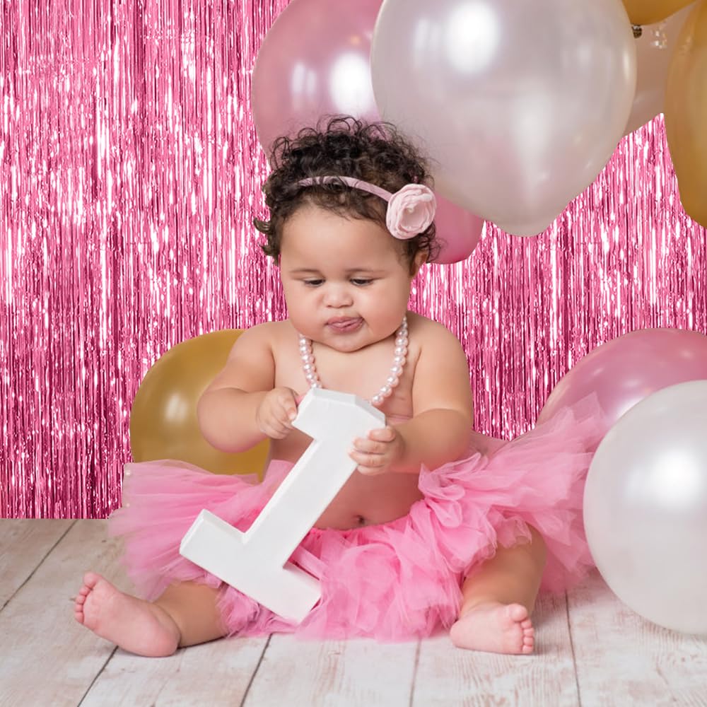 5 Pack Pink Backdrop Party Decorations Tinsel Curtain Party Backdrop Foil Fringe Birthday Decorations Photo Booth Streamer Backd