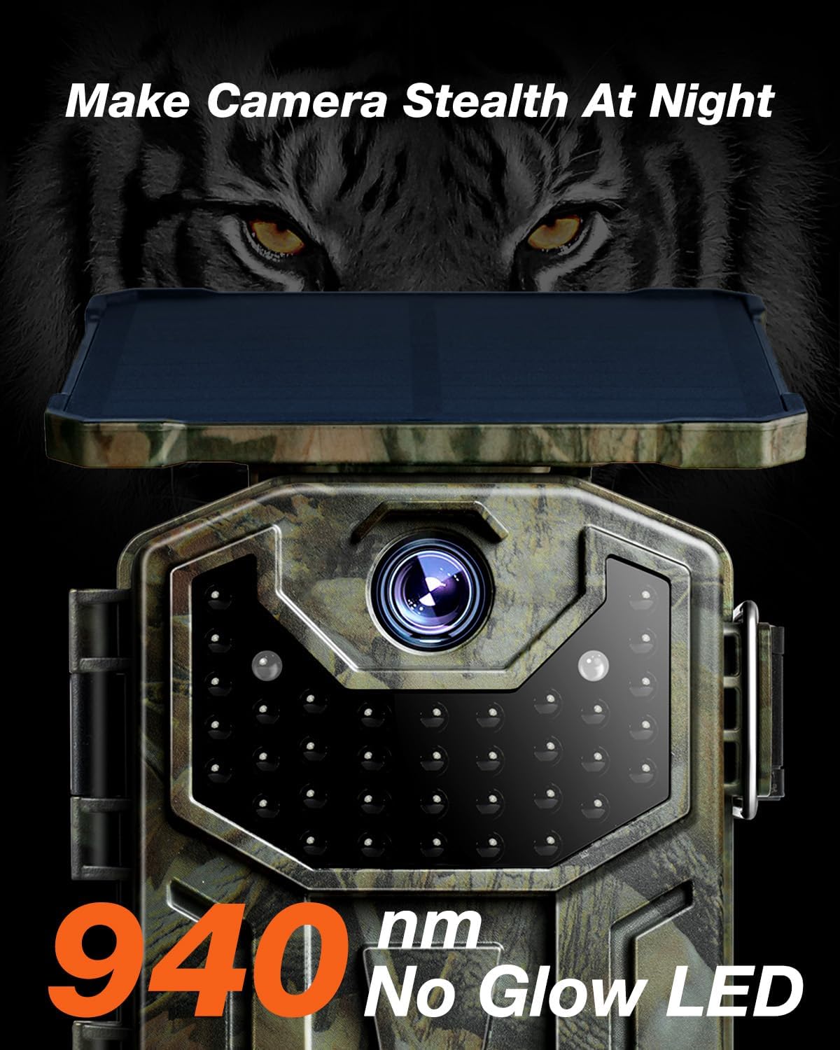 Izeeker Solar Trail Camera 36Mp 2.7K 30Fps With Night Vision 5200 Mah Rechargeable Lithium Battery No Glow Infrared Leds, Game C