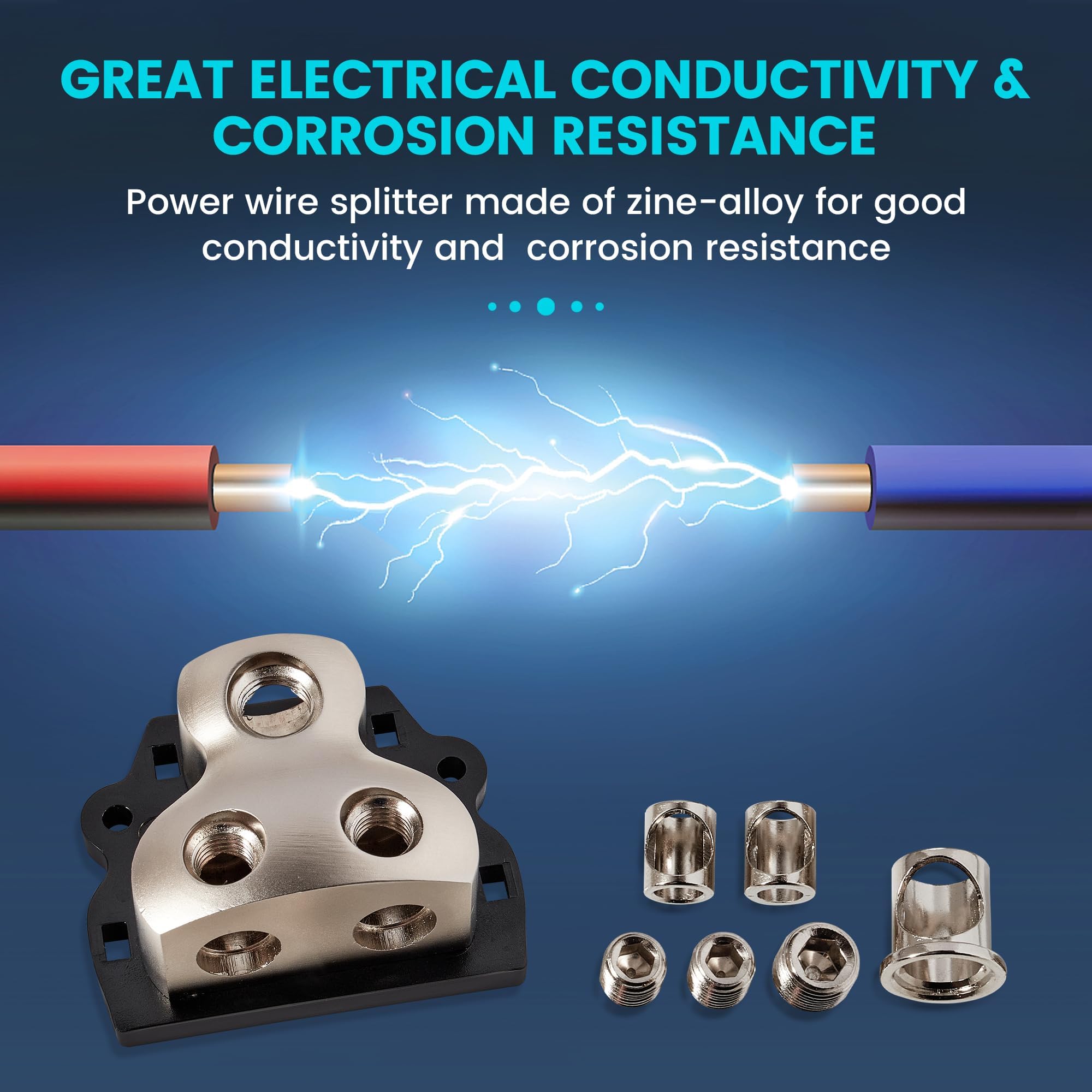 Nuith 2Pcs 2 Way Zine Alloy Power Distribution Block, 0/2/4 Gauge In 4/8 Gauge Out Auto Car Audio Distribution Connecting Block,