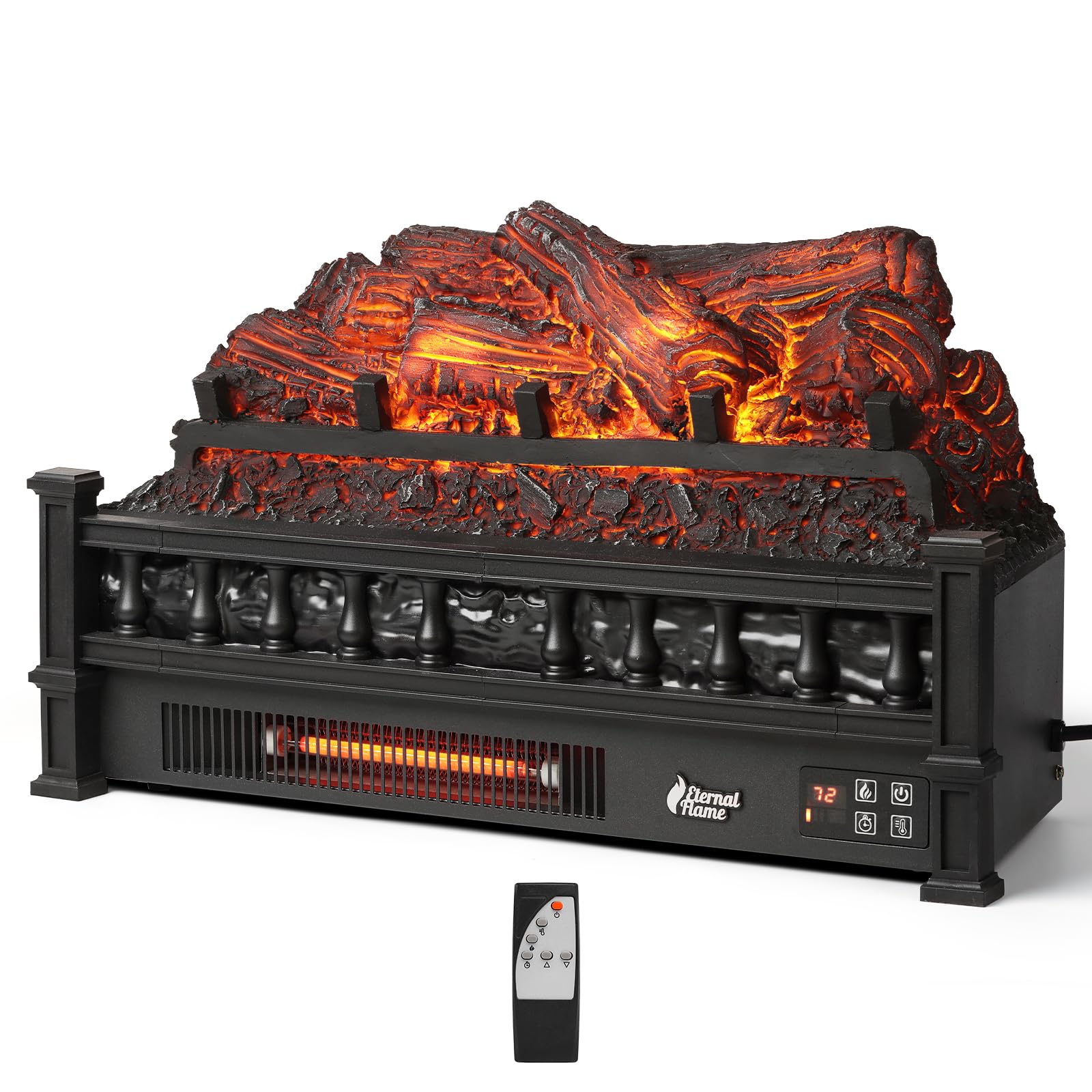 Turbro Eternal Flame Infrared Electric Fireplace Logs, 23'' Infrared Quartz, Remote Control Fireplace Insert Log Heater, Realist