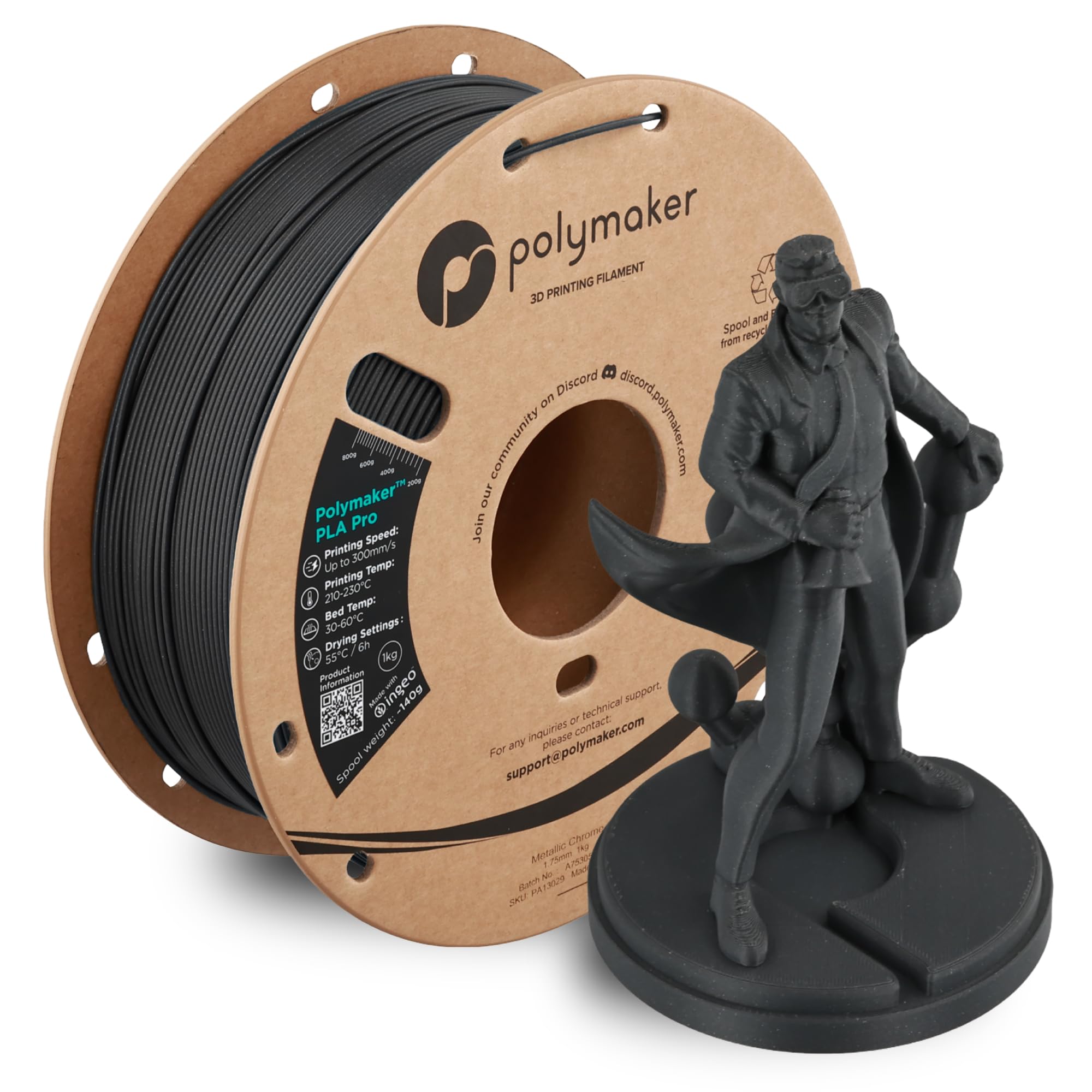 Polymaker PLA Pro 3D Printing Filament Metallic Chrome 1.75mm 1KG, High-Impact Tough PLA, Fast Printing up to 300mm/s, New Formu