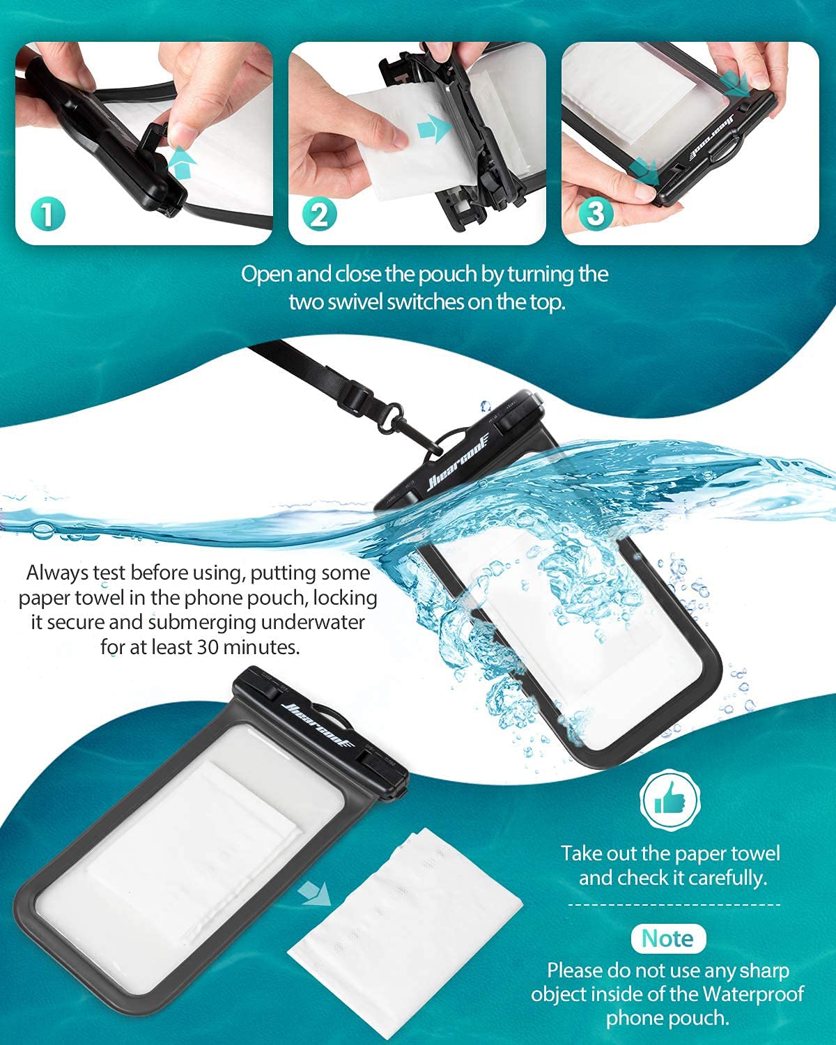 Hiearcool Waterproof Phone Pouch, Waterproof Phone Case For Iphone 16 15 14 13 Pro Max, Ipx8 Cellphone Dry Bag Beach Cruise Ship