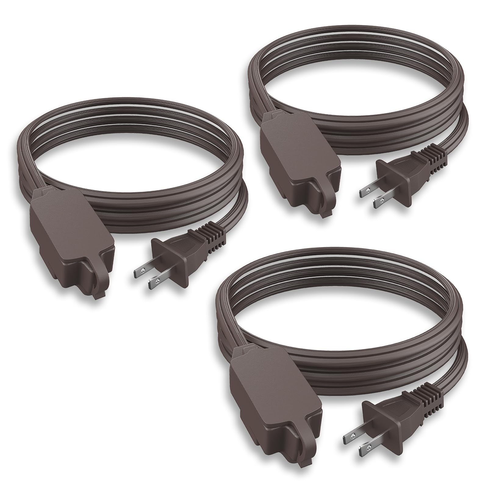 Plugtul Indoor Extension Cord 10 Ft, 2 Prong Brown Extension Cord, 3 Polarized Outlets With Safety Cap Protect For Home Office,