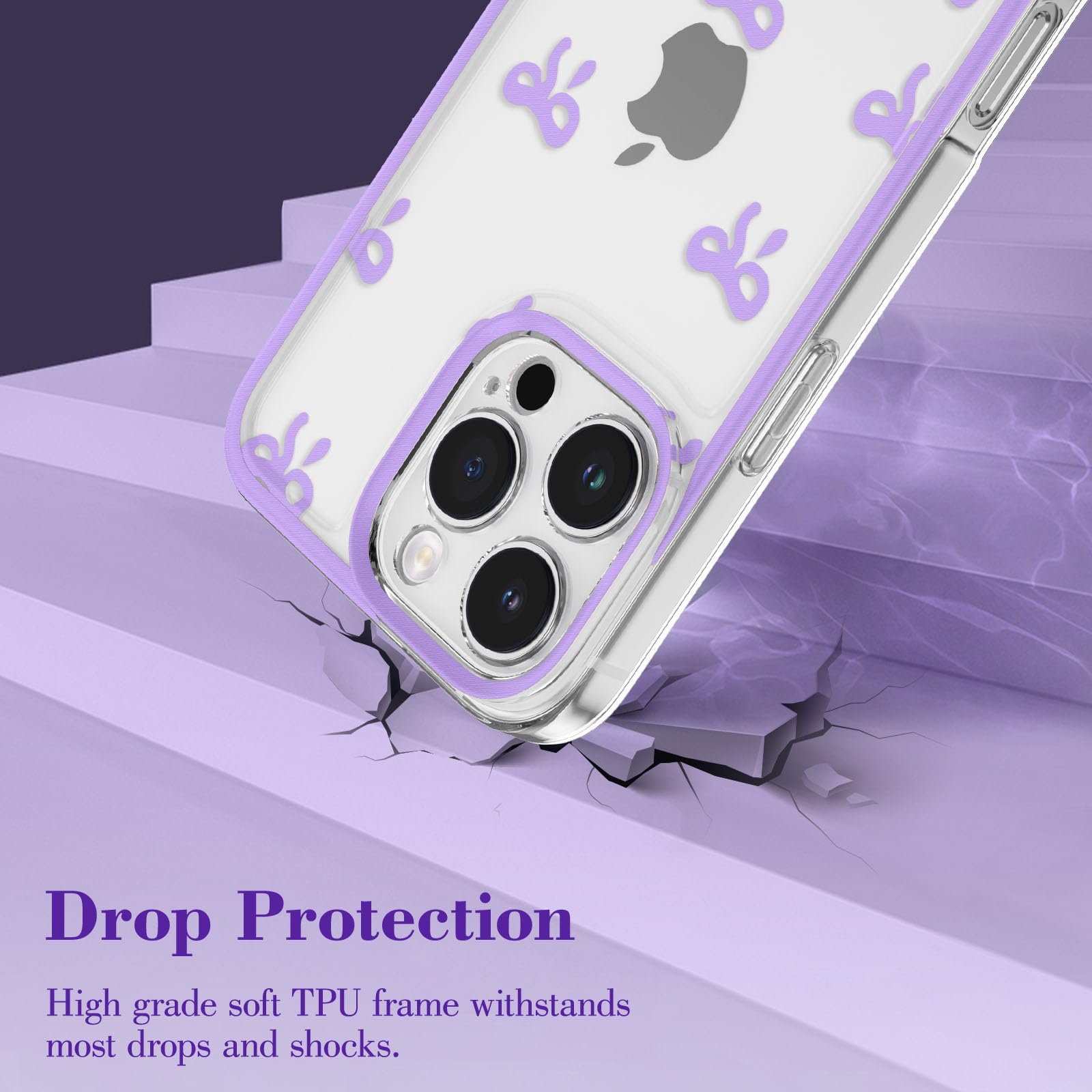 Eyzutak Case For Iphone 16 Pro, Clear Cute Ribbon Bowknot Pattern Aesthetic Transparent Phone Case Raised Camera Protection Styl