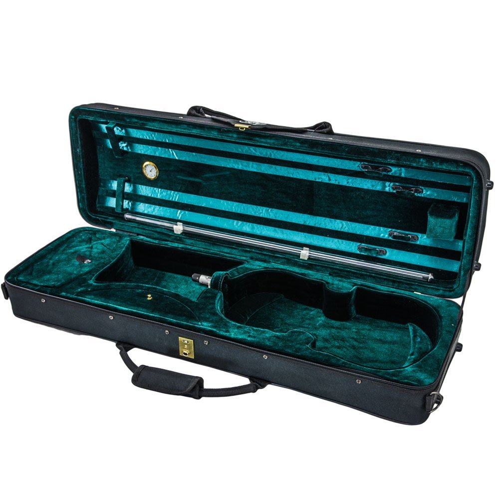 Sky 4/4 Full Size Acoustic Violin Oblong Case Lightweight With Hygrometer Black/Green