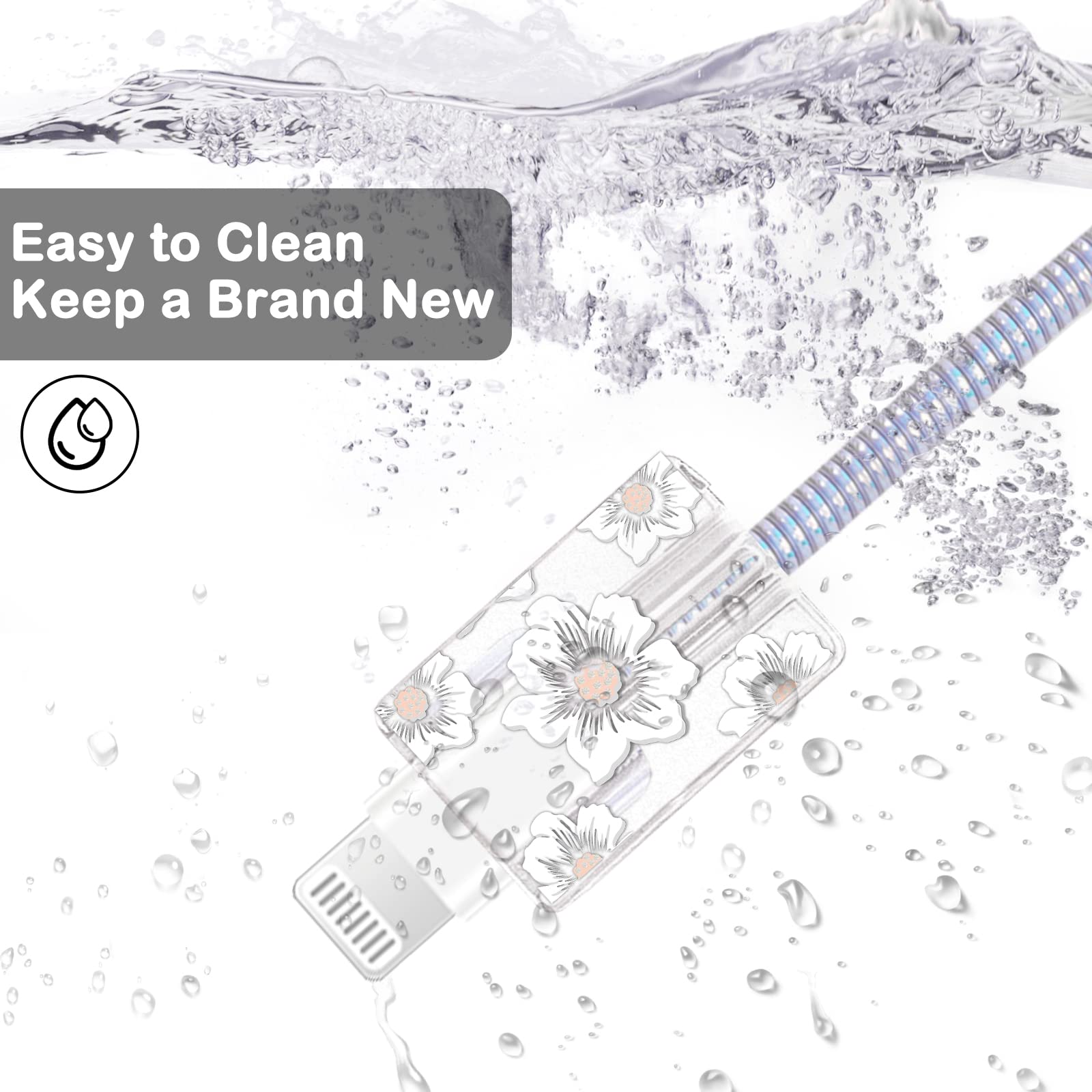 Cute Flowers Diy Protectors Cable Protector For Iphone Charger,Elegant White Camellia Pattern,Data Cable Usb Charger Data Line E