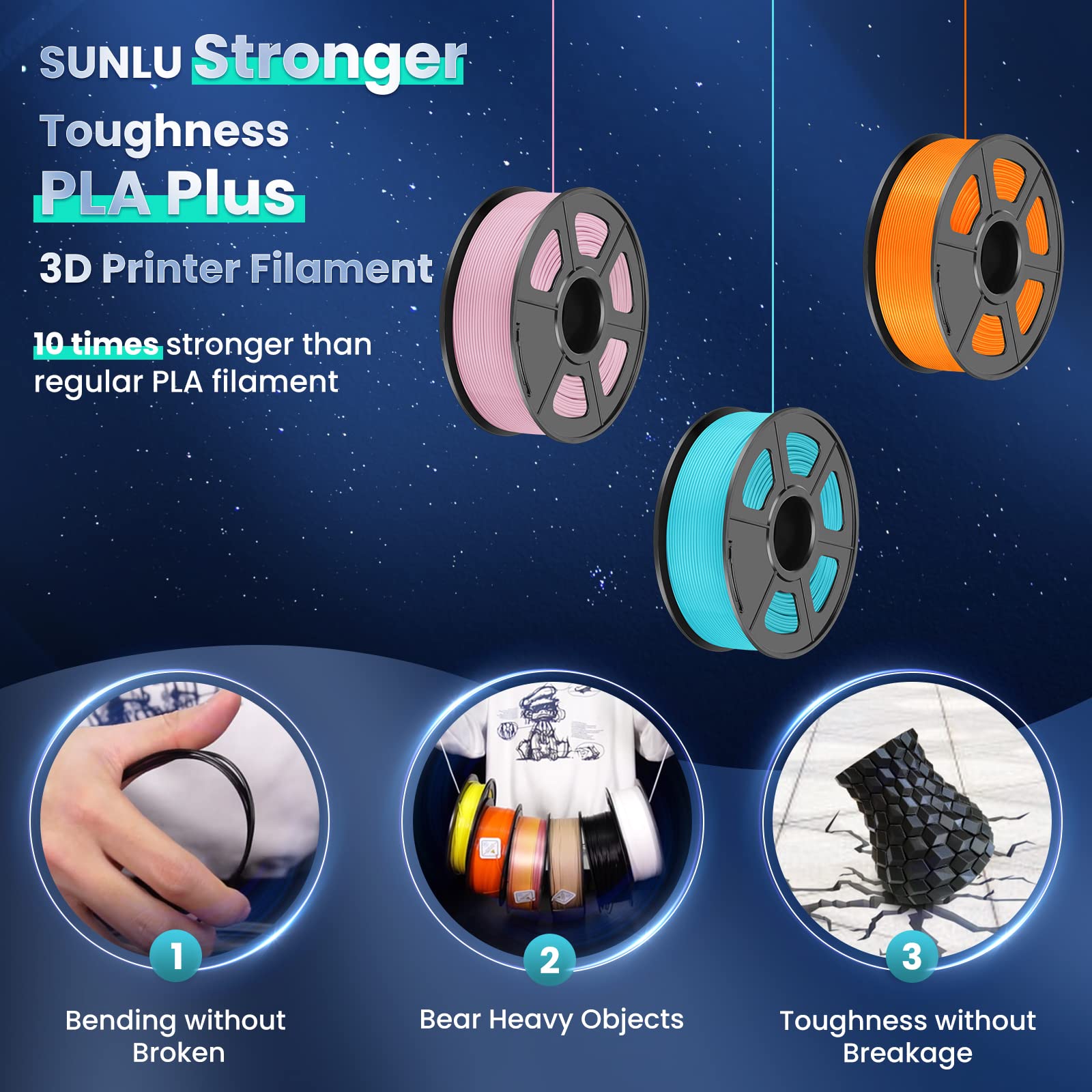 Sunlu 3D Printer Filament Pla Plus 1.75Mm, Sunlu Neatly Wound Pla Filament 1.75Mm Pro, Pla+ Filament For Most Fdm 3D Printer, Di