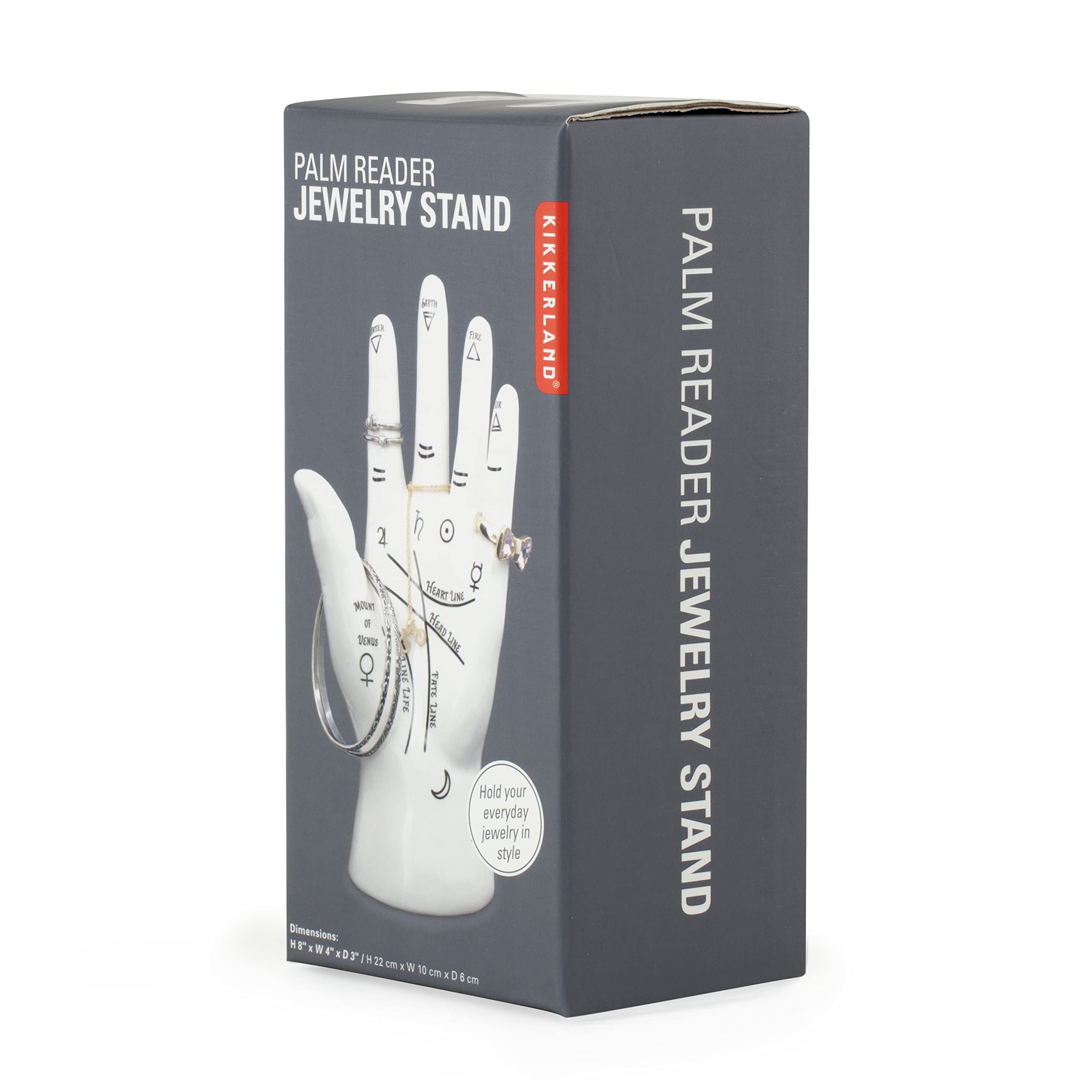 Kikkerland Palm Reader Jewelry Display Mannequin Holder Organizer Storage Stand, White, For Rings, Bracelets, Decoration