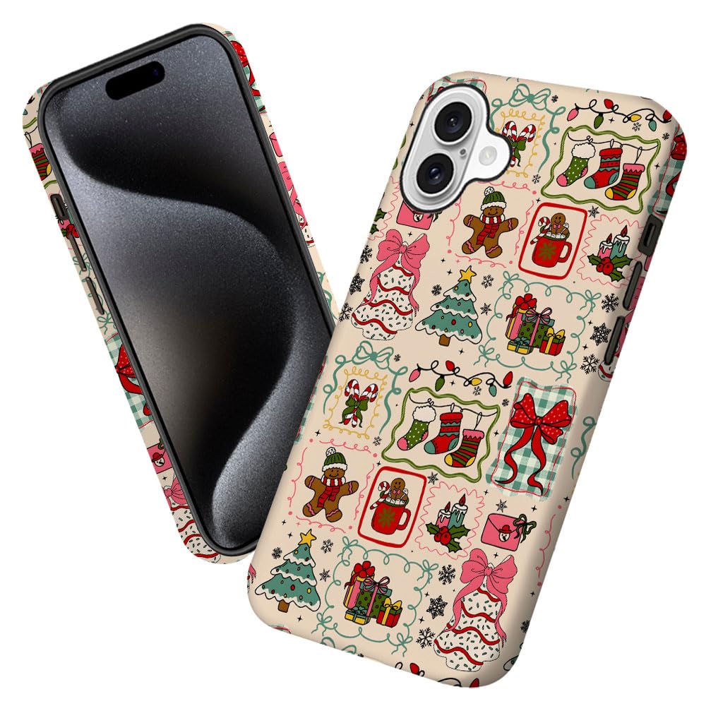 Case for iPhone 16 Plus,Christmas Tree Gingerbread Man Phone Case Military-Grade Drop Protection Cover for Women Girl - Frosted