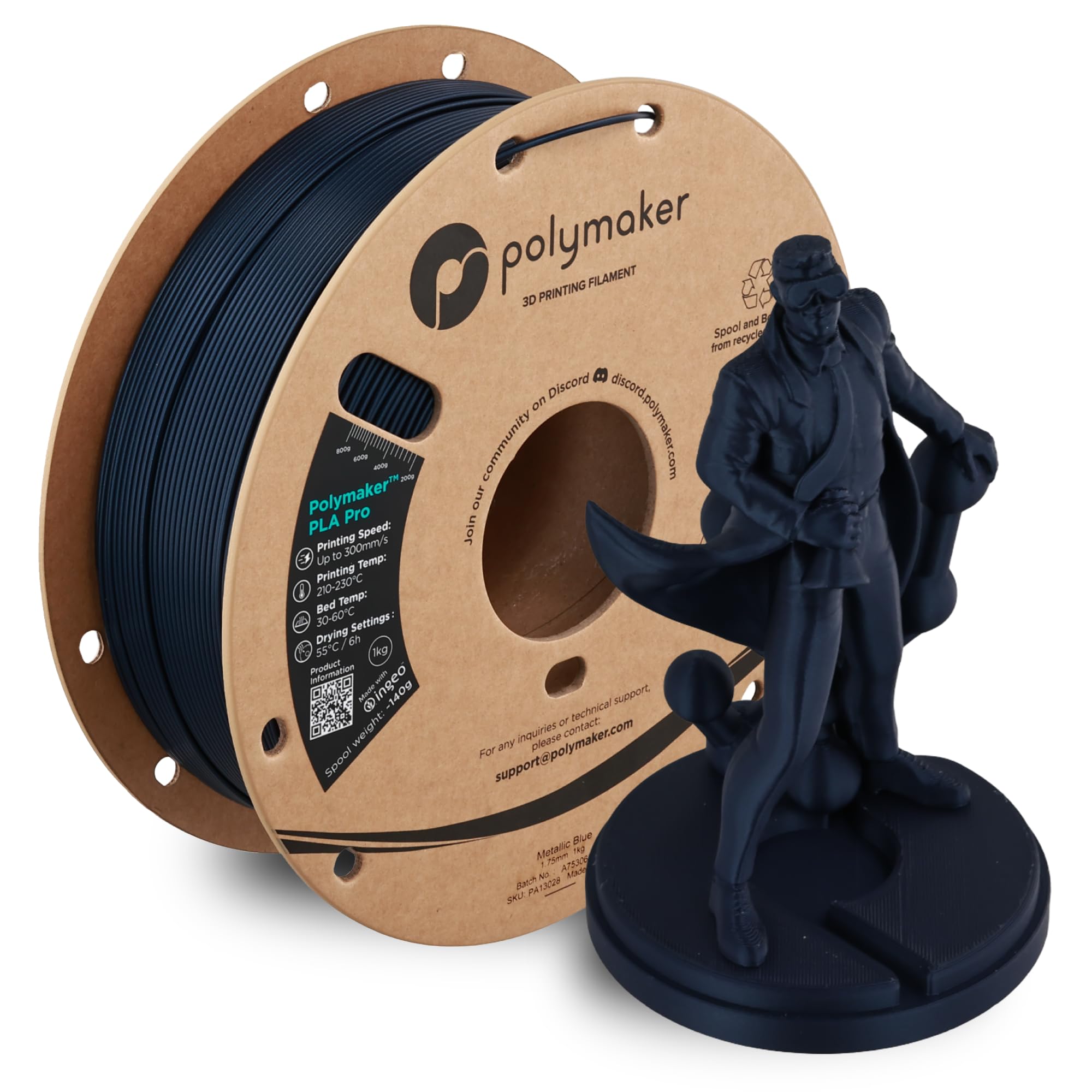 Polymaker PLA Pro 3D Printing Filament Metallic Blue 1.75mm 1KG, High-Impact Tough PLA, Fast Printing up to 300mm/s, High Speed 
