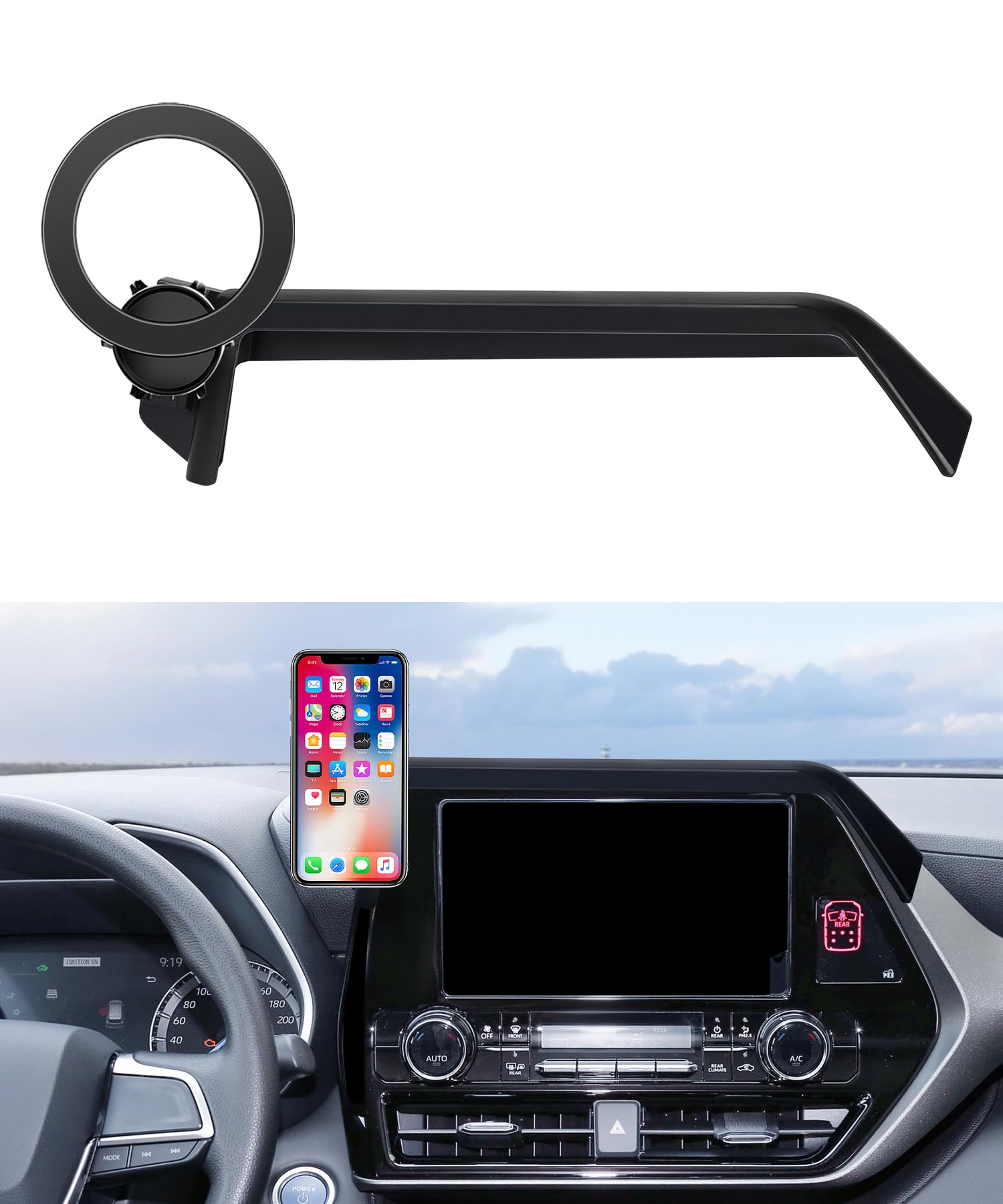 MaserWeller Car Phone Holder for Toyota Highlander 2020-2023 Accessories 8-Inch Screen Fixed Clip, 360 Rotation Phone Mount Comp